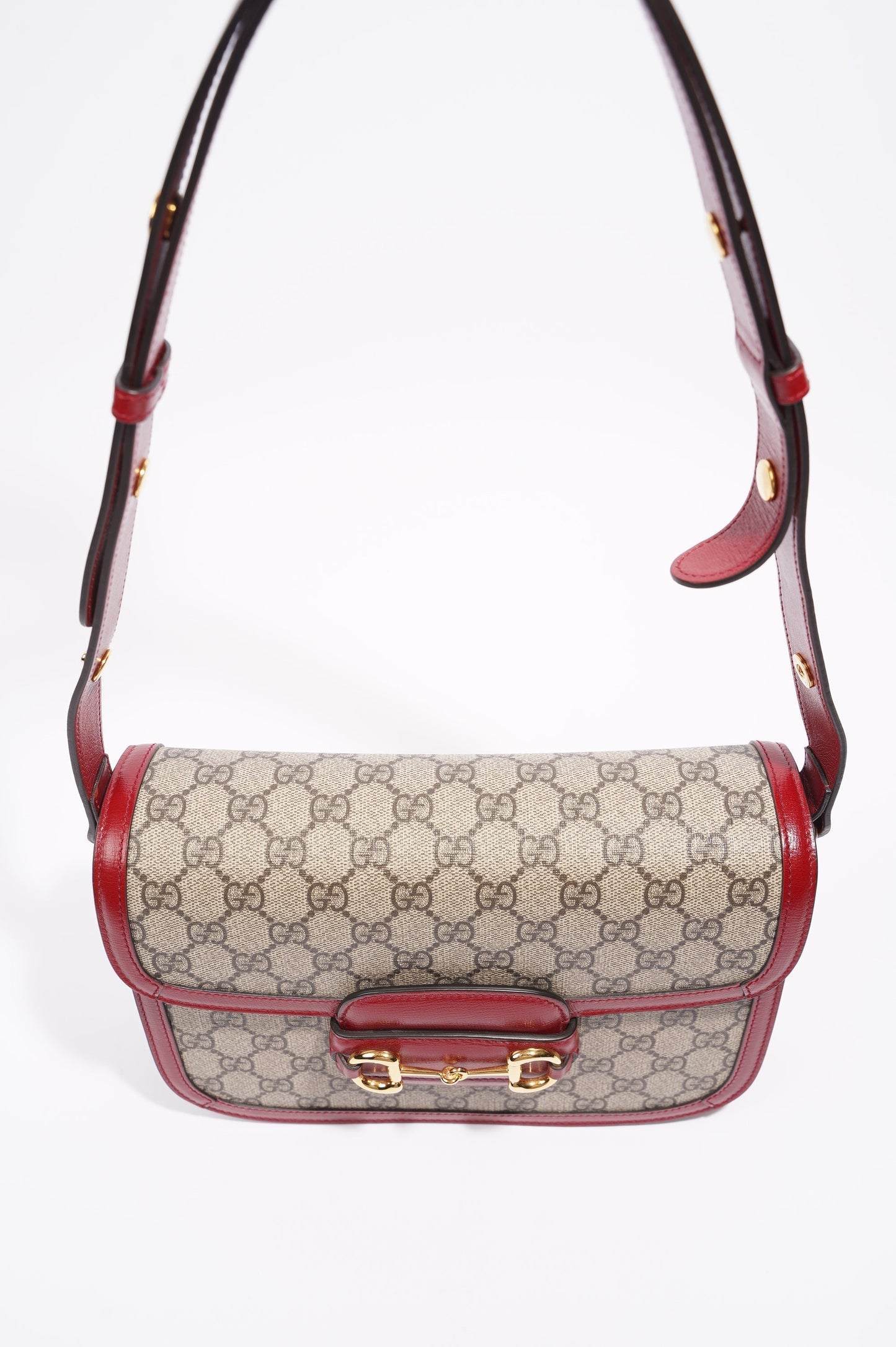Gucci Womens 1955 Horsebit Bag Supreme / Red Canvas / Leather