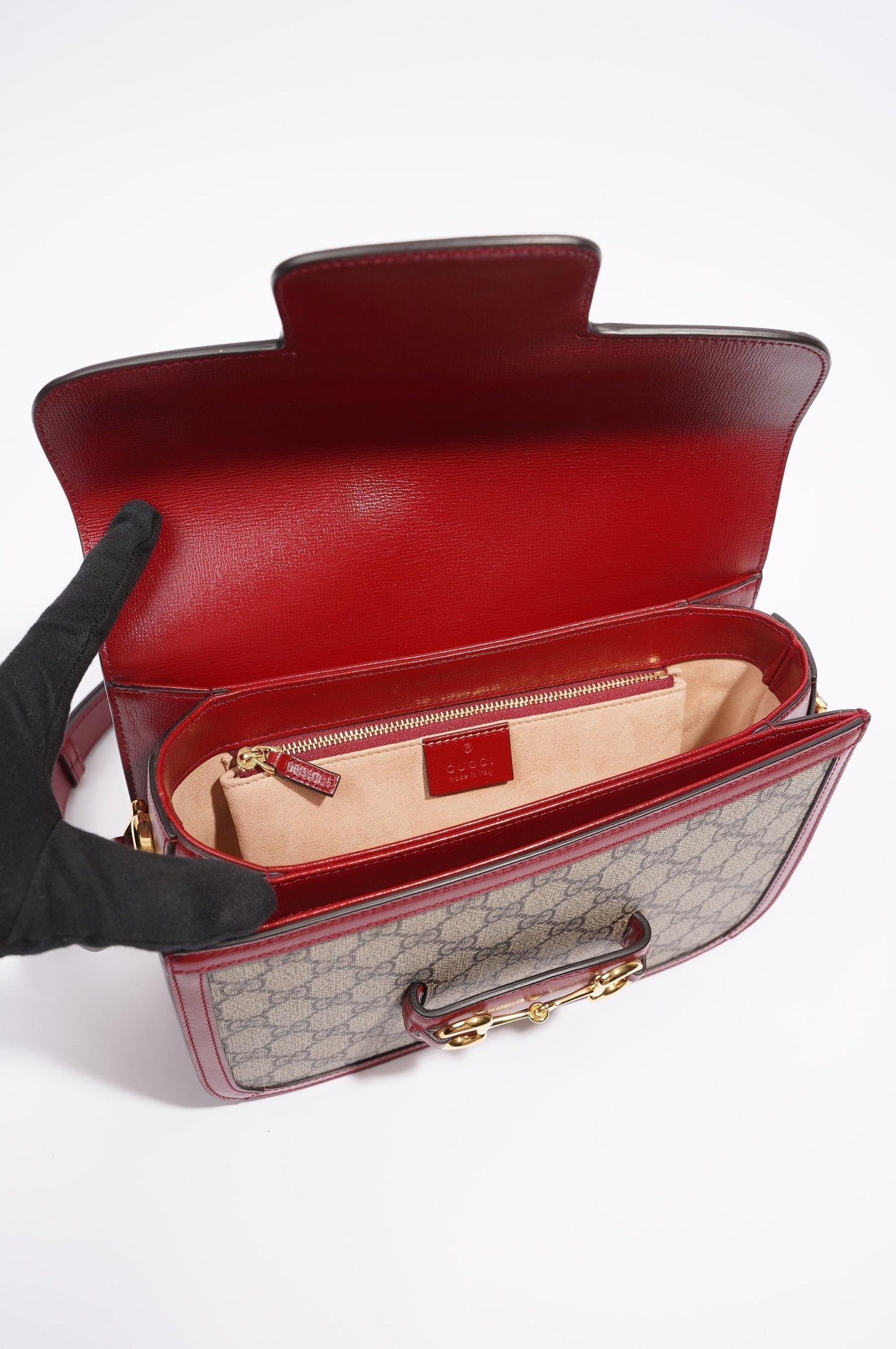Gucci Womens 1955 Horsebit Bag Supreme / Red Canvas / Leather