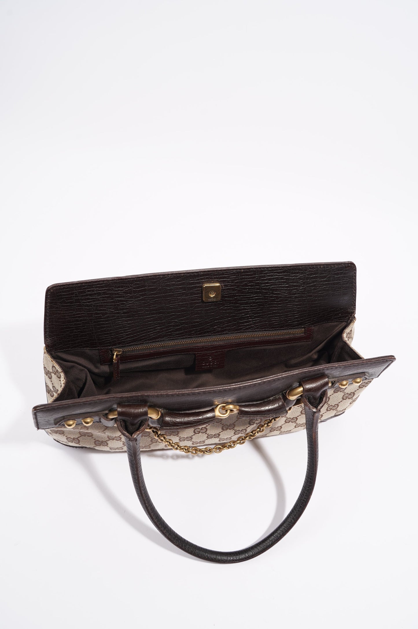 Gucci Womens Vintage Horsebit Handbag Brown Canvas