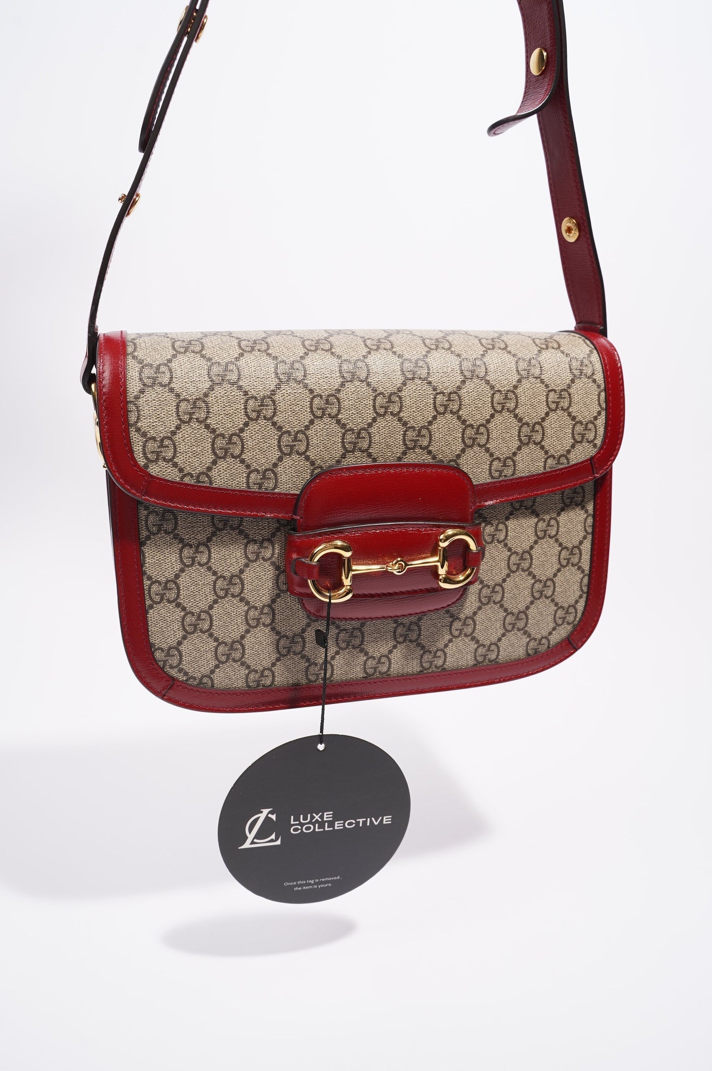 Gucci Womens 1955 Horsebit Bag Supreme / Red Canvas / Leather