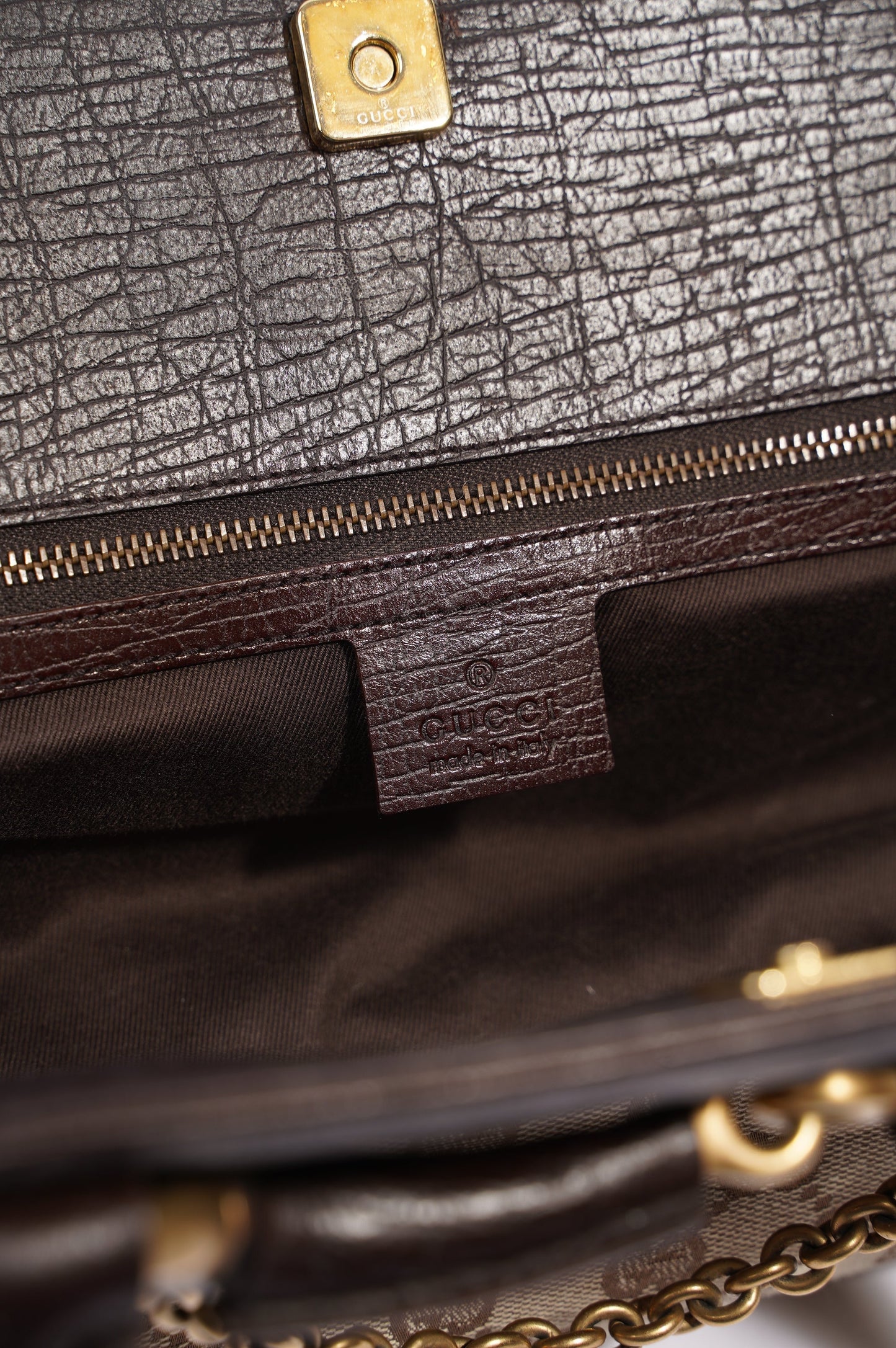 Gucci Womens Vintage Horsebit Handbag Brown Canvas