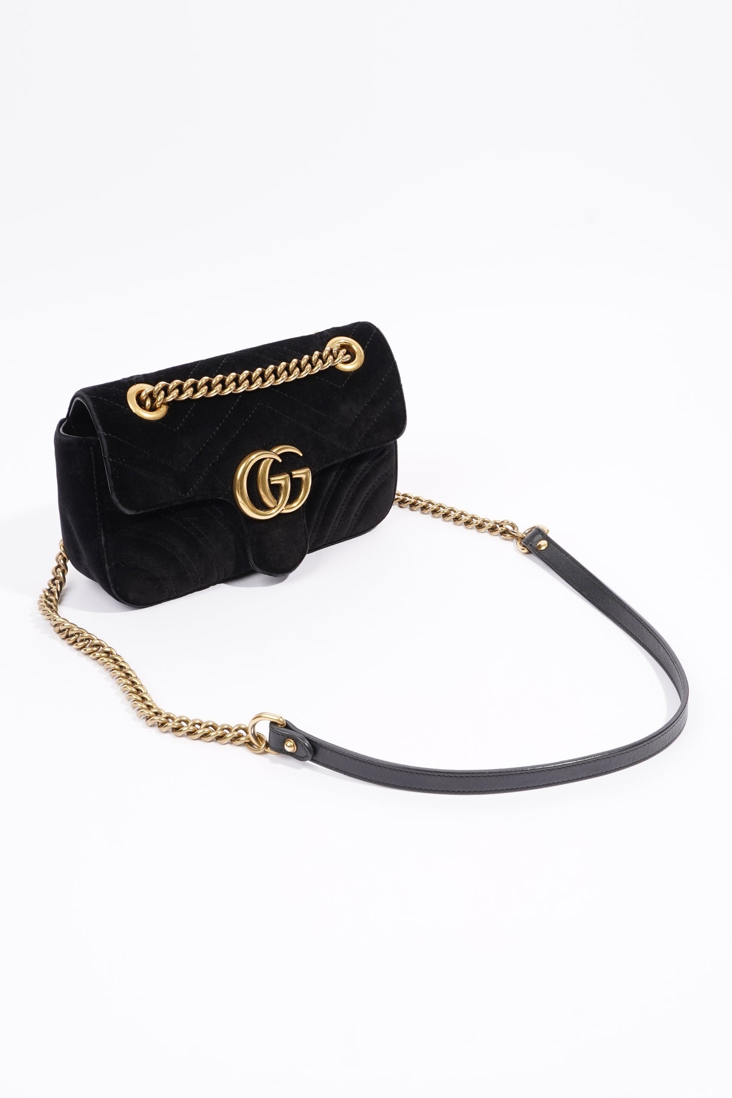 Gucci Womens Marmont Flap Bag Black Velvet Mini