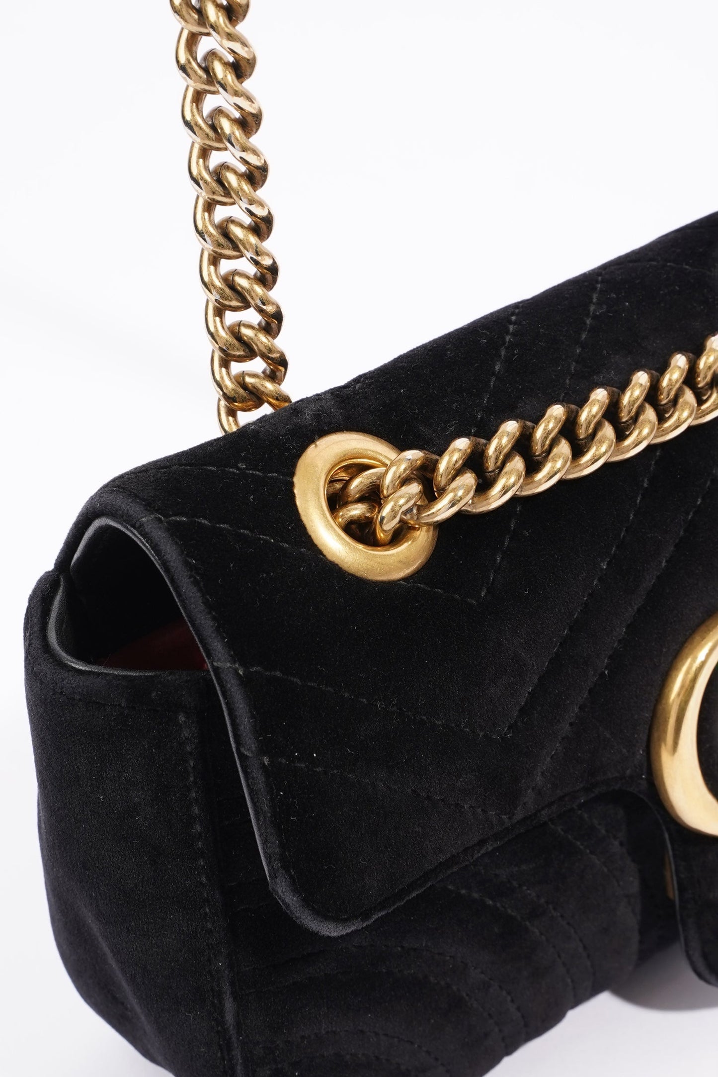 Gucci Womens Marmont Flap Bag Black Velvet Mini