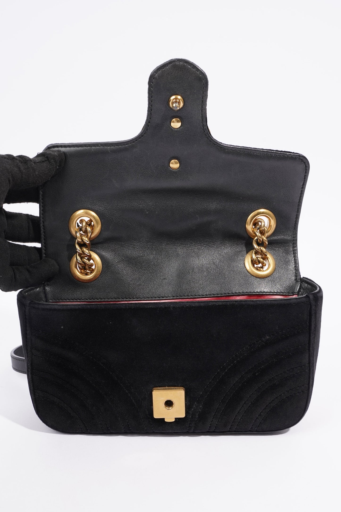 Gucci Womens Marmont Flap Bag Black Velvet Mini