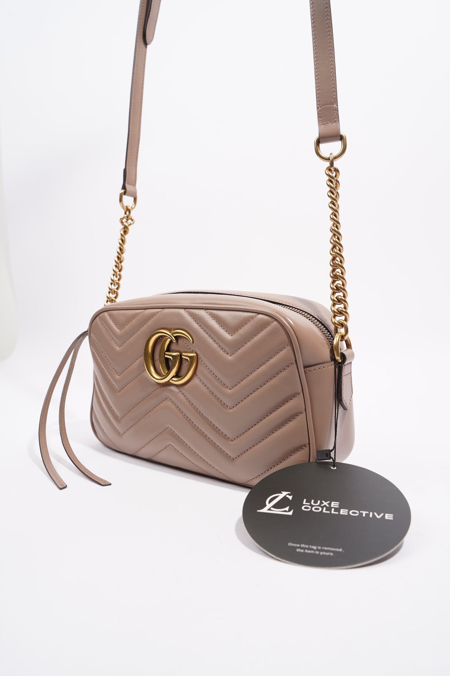 Gucci Womens GG Marmont Bag Pink Leather Small
