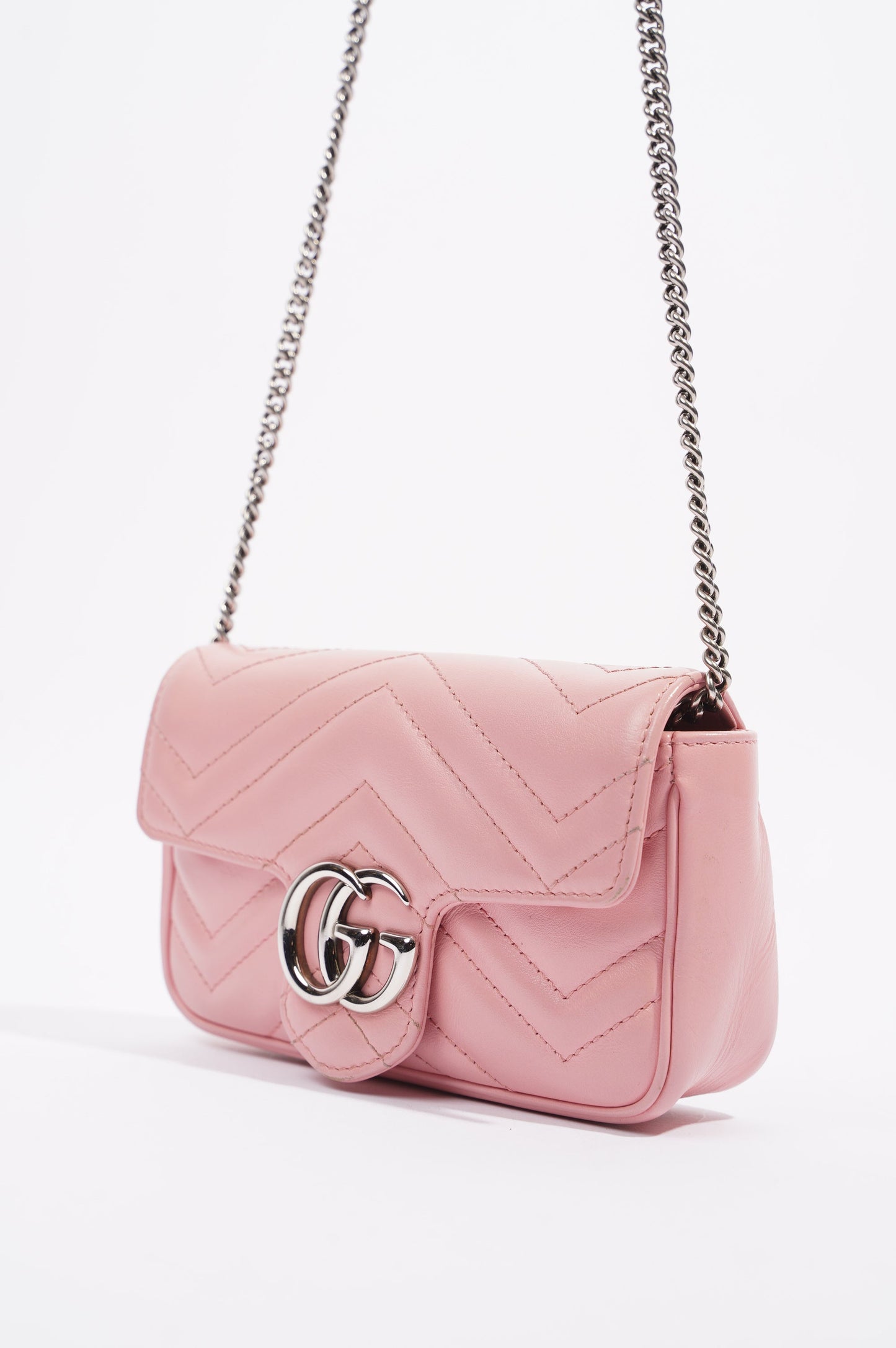 Gucci Womens Marmont Flap Pink / Silver Super Mini