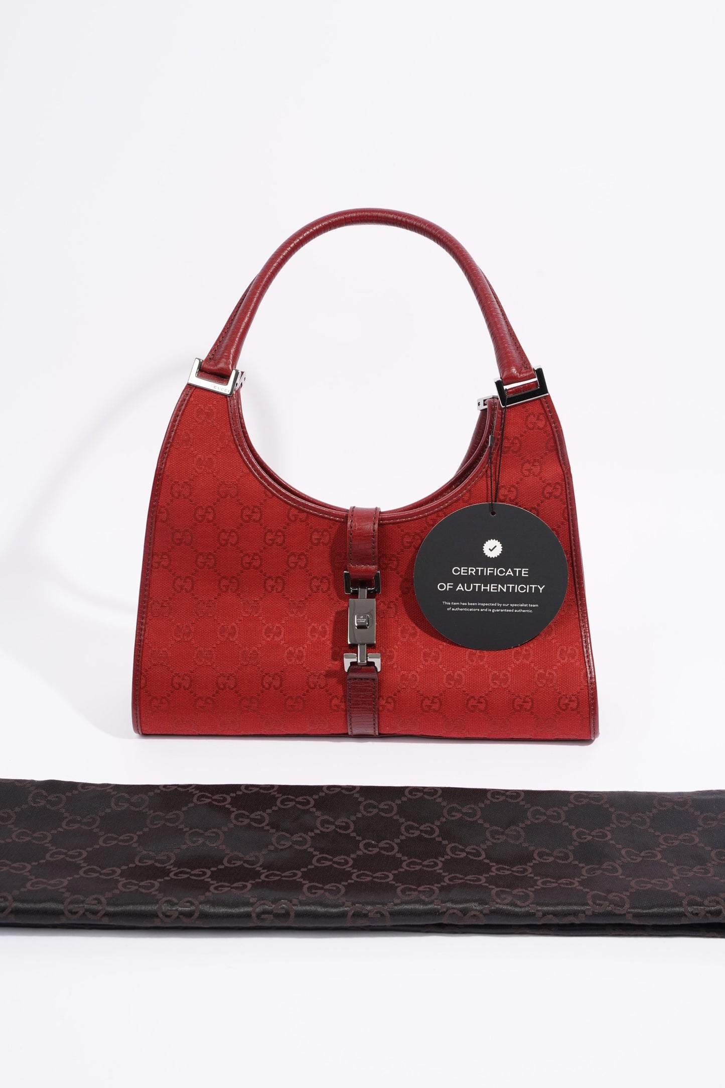 Gucci Womens Vintage Jackie O Red Monogram Canvas