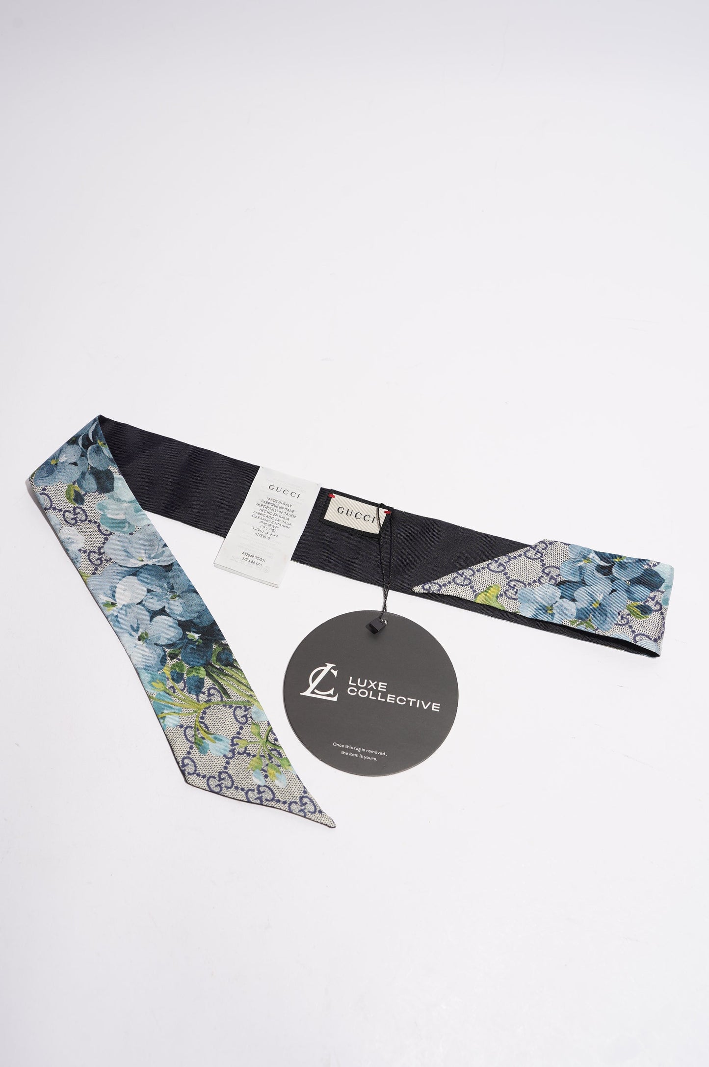 Gucci Womens GG Blooms Silk Neck Bow Blue 5cm x 86cm