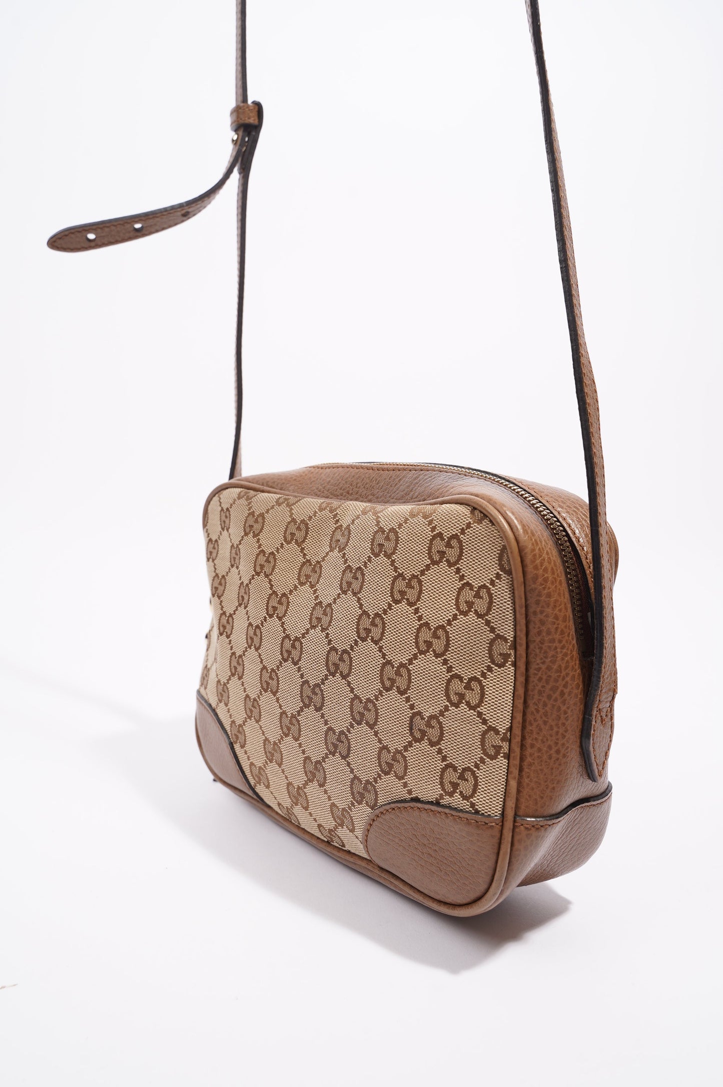 Gucci Womens Bree Messenger Bag Beige / Brown Canvas / Leather