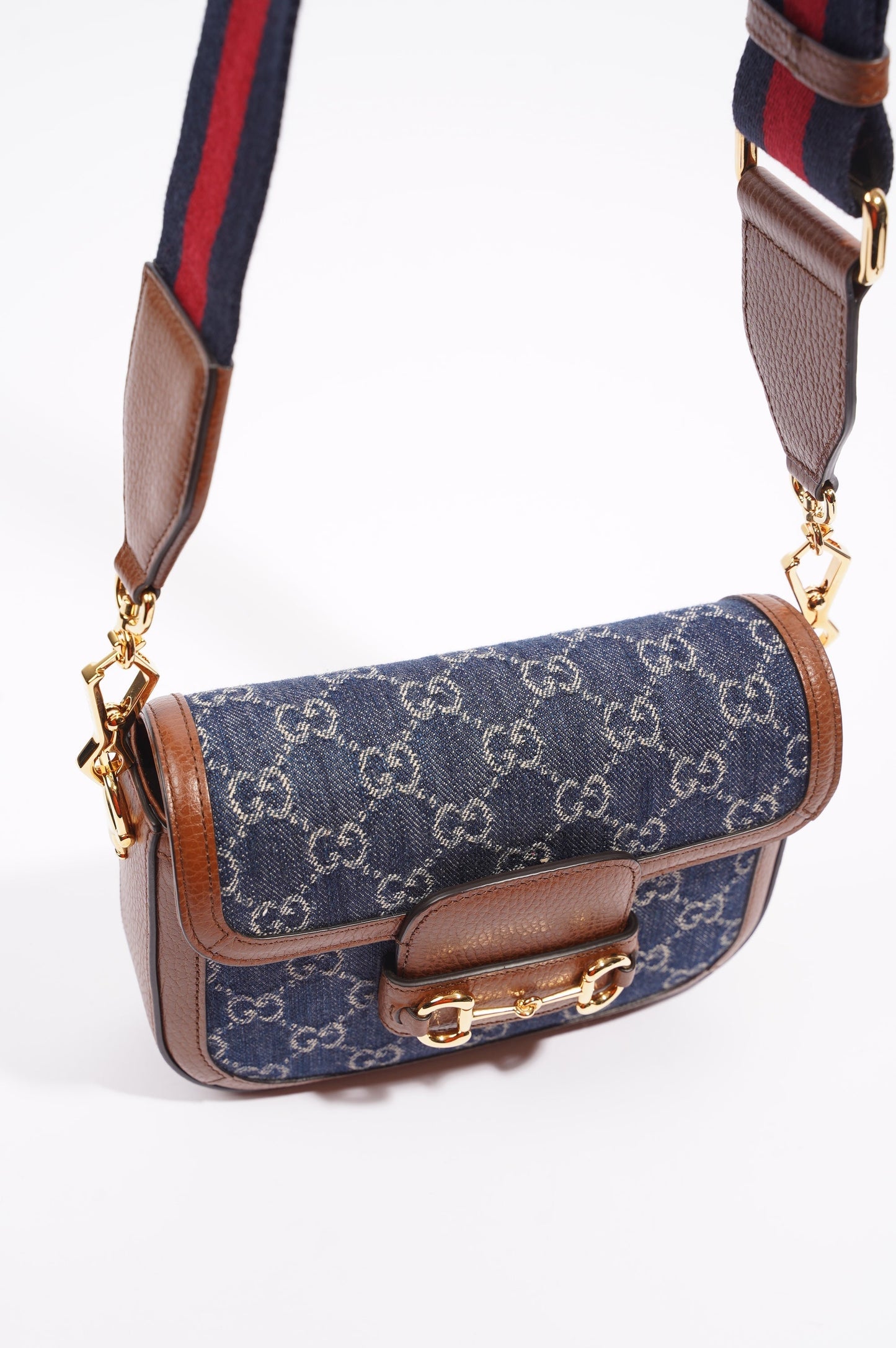 Gucci Womens Horsebit 1955 Mini Bag Demin / Brown
