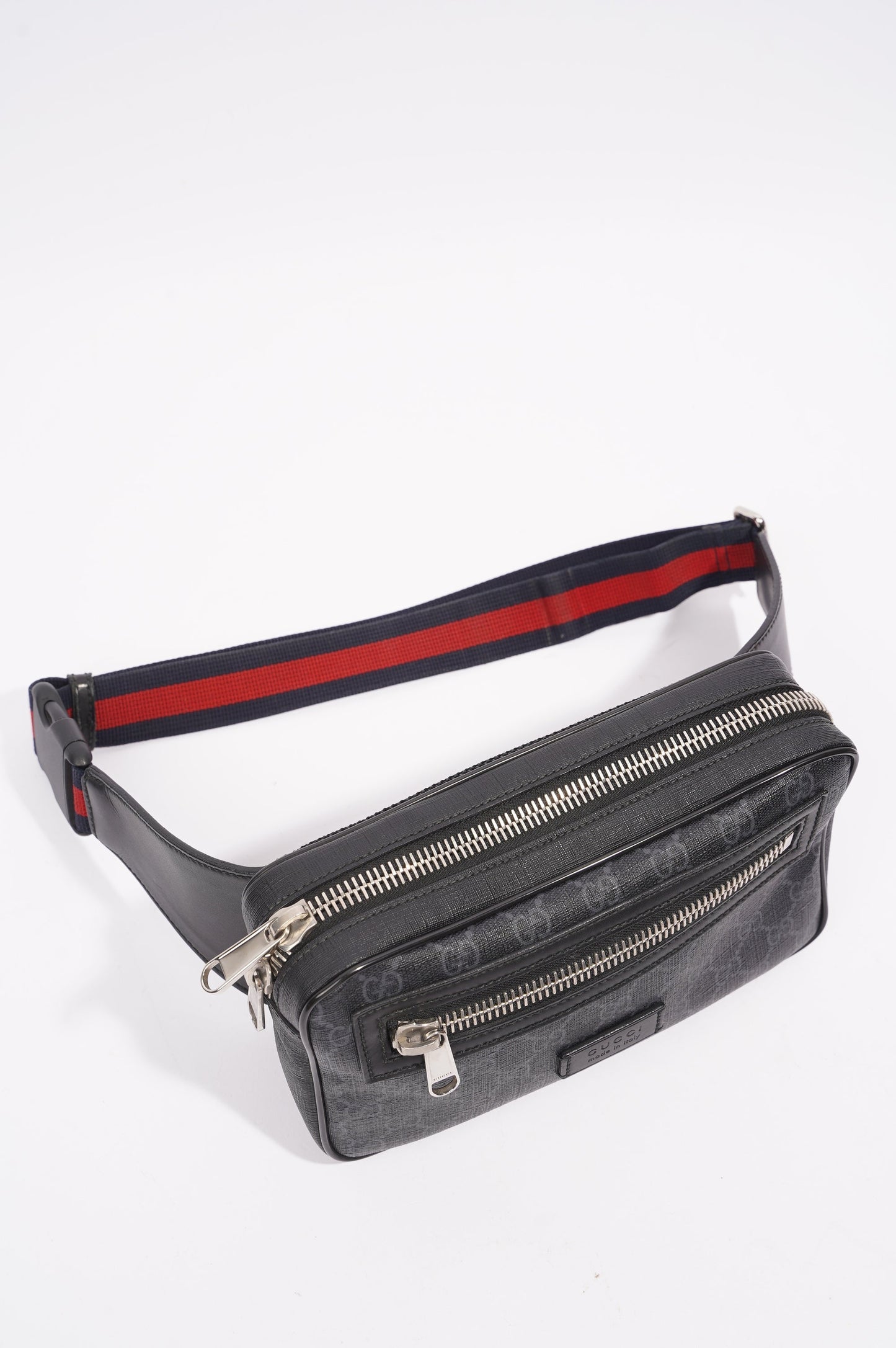 Gucci Mens Soft Zip Belt Bag Black Canvas Small