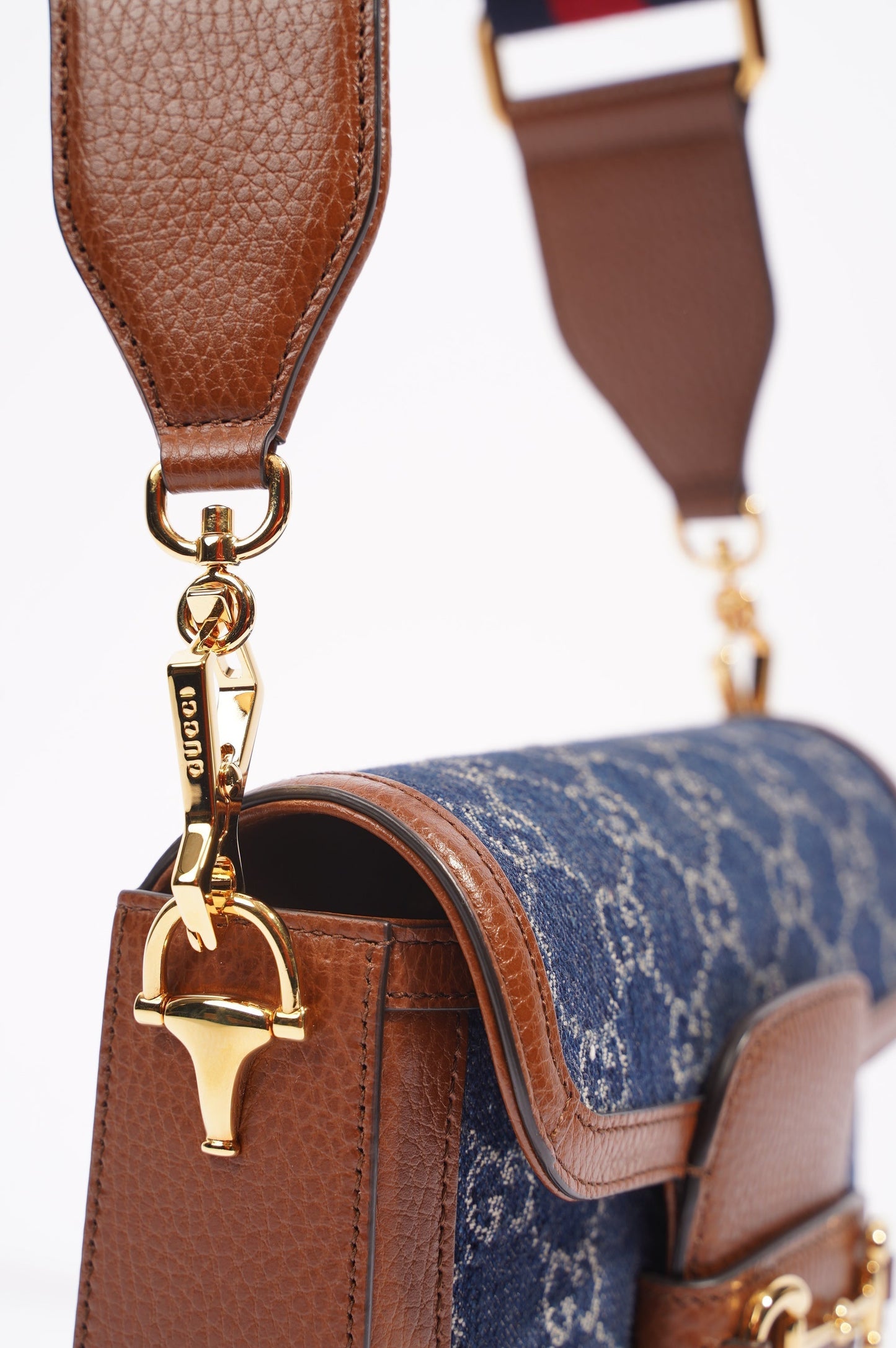 Gucci Womens Horsebit 1955 Mini Bag Demin / Brown