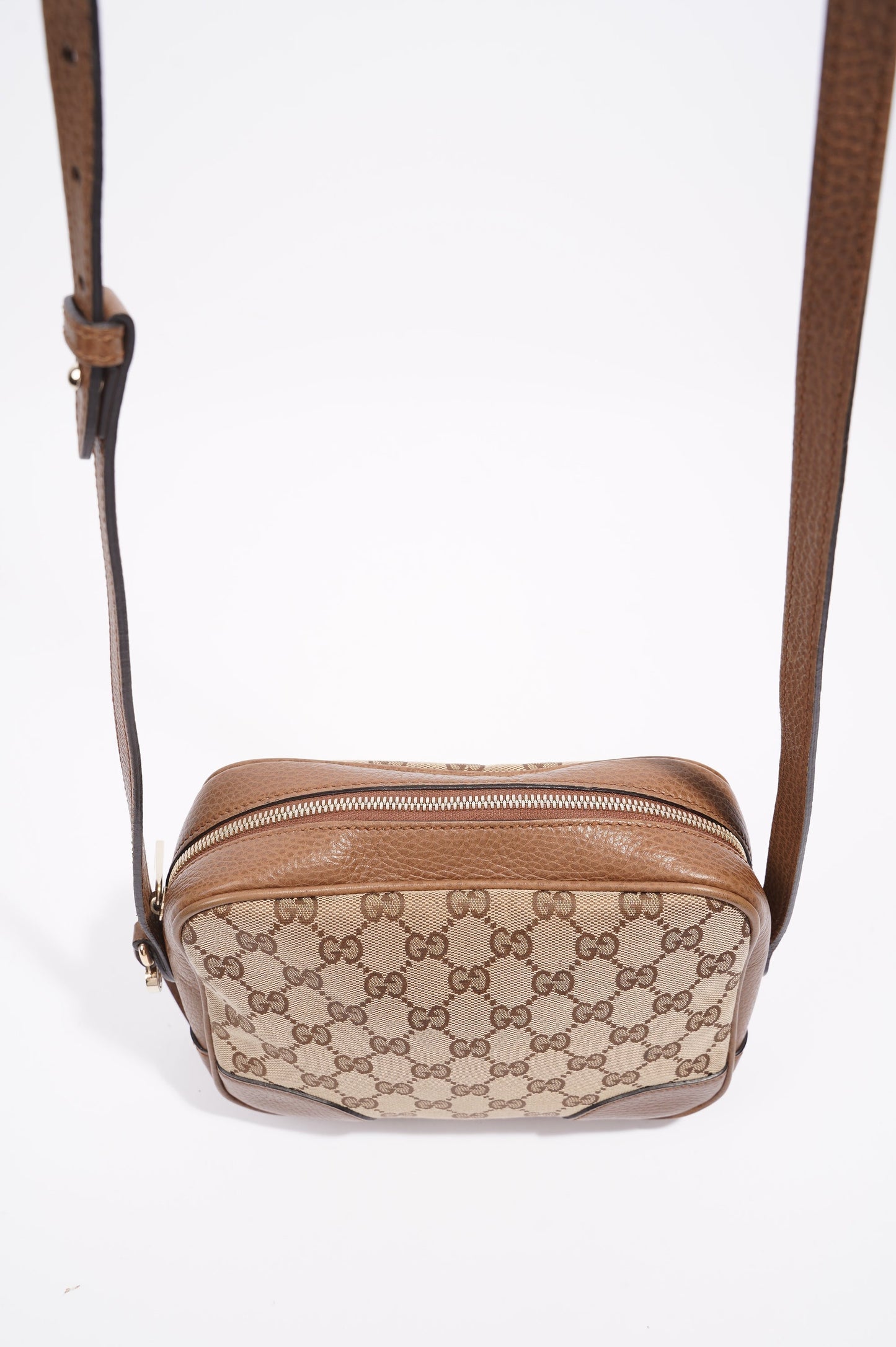 Gucci Womens Bree Messenger Bag Beige / Brown Canvas / Leather