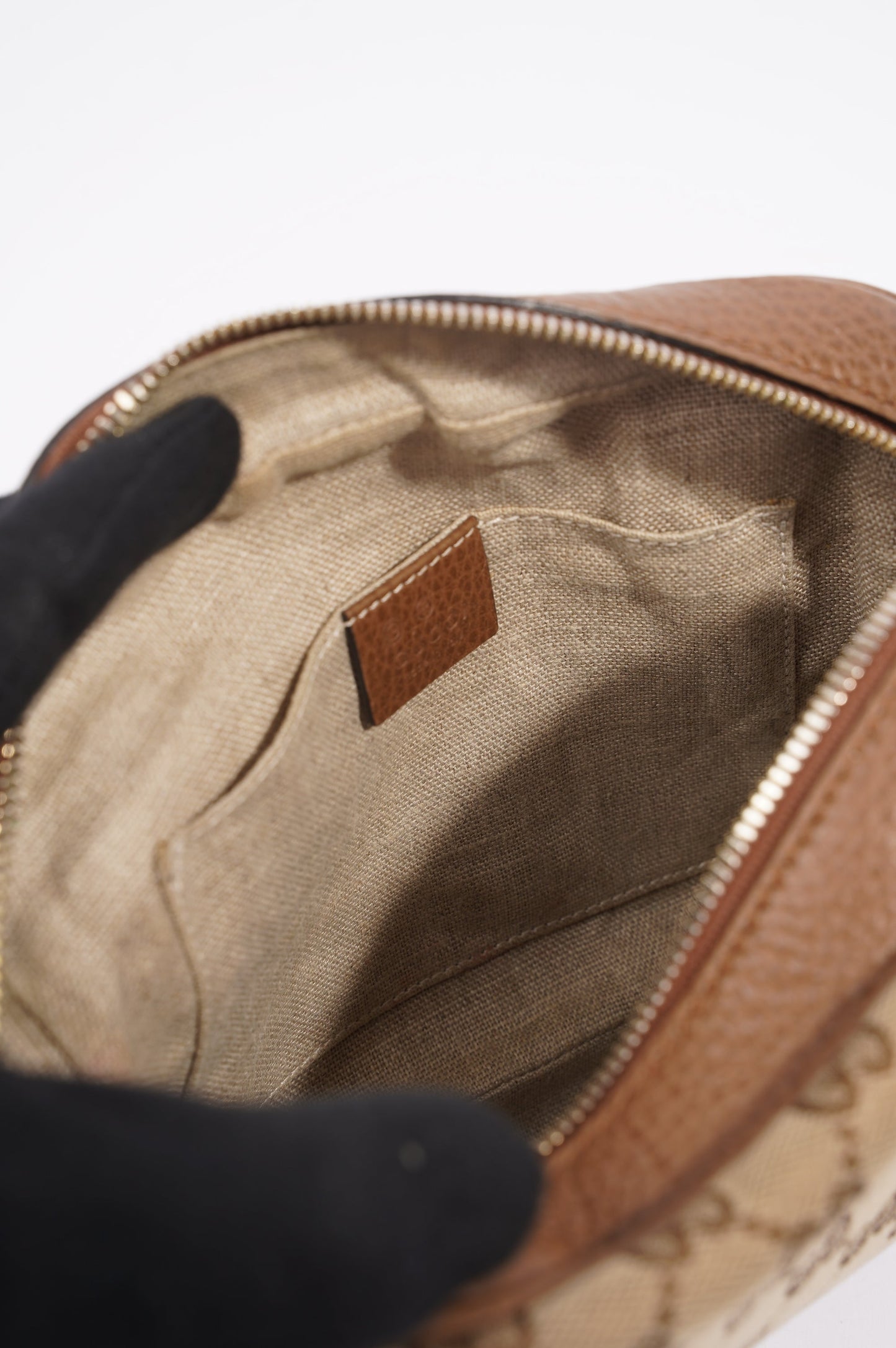 Gucci Womens Bree Messenger Bag Beige / Brown Canvas / Leather