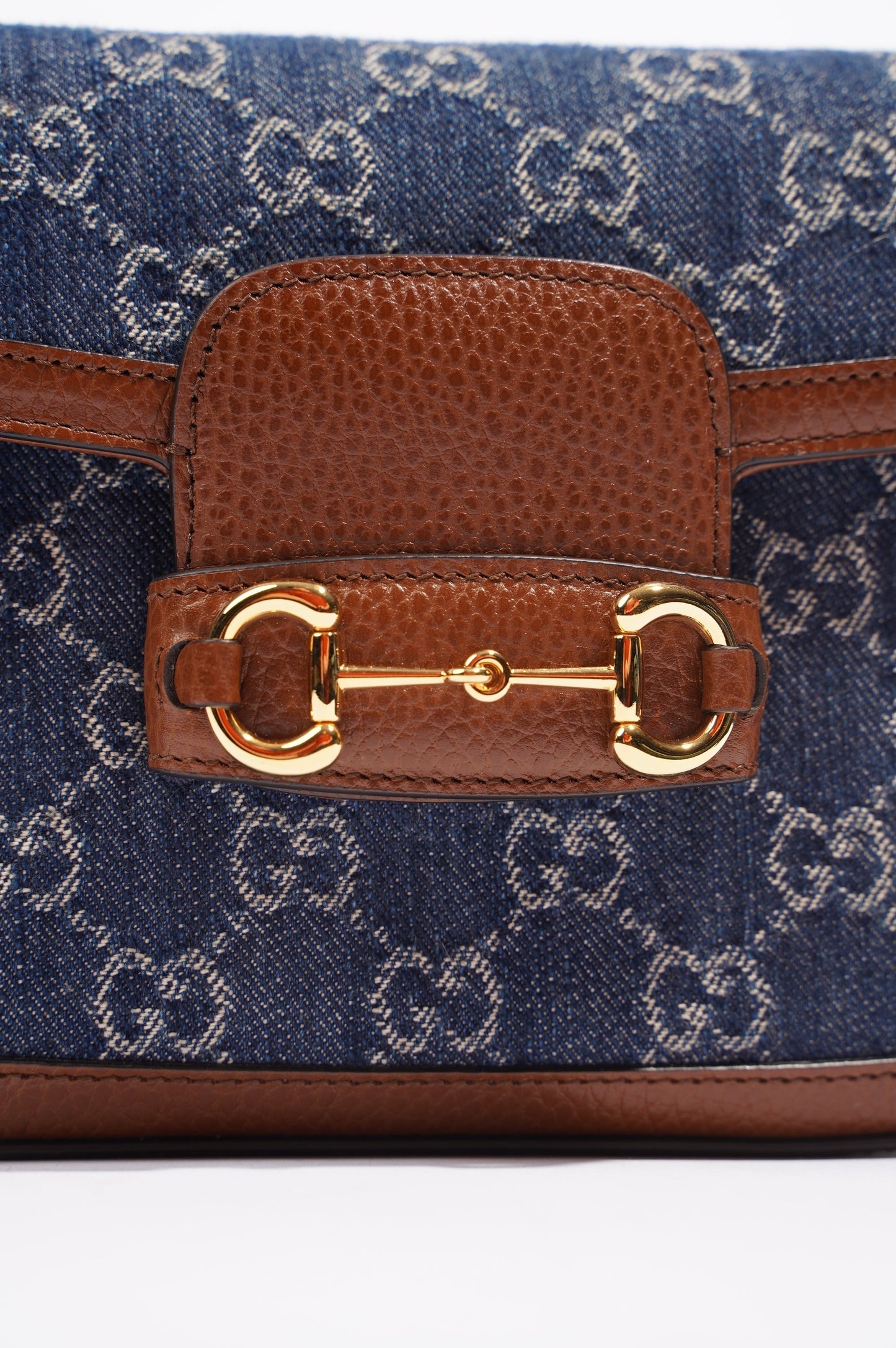 Gucci Womens Horsebit 1955 Mini Bag Demin / Brown
