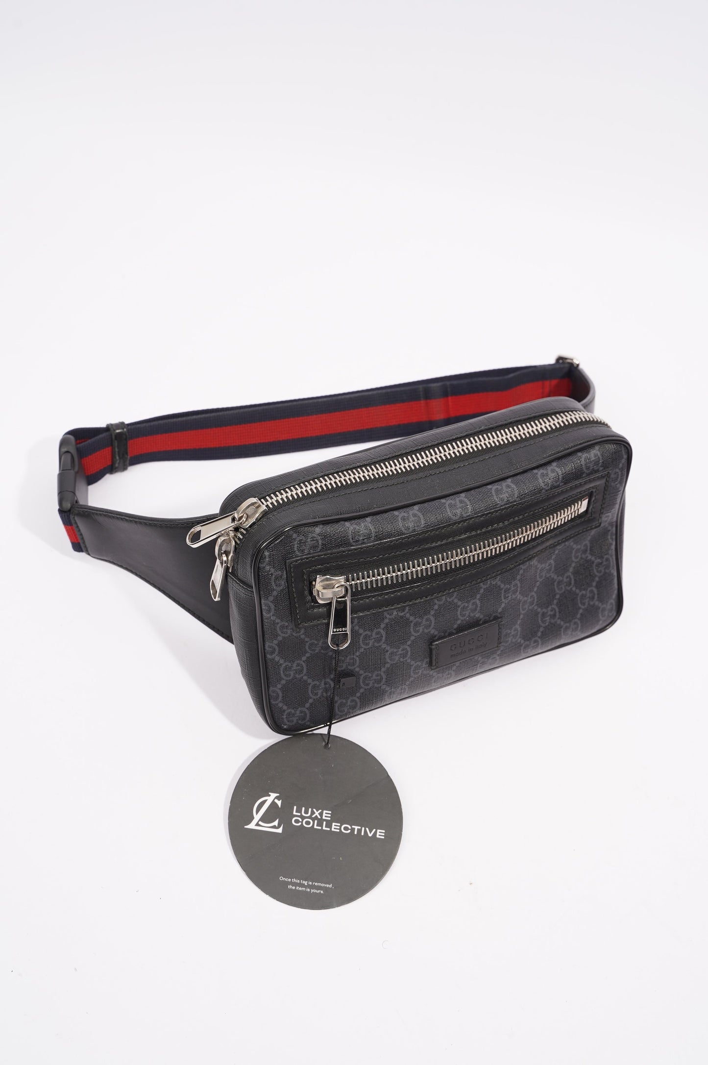 Gucci Mens Soft Zip Belt Bag Black Canvas Small