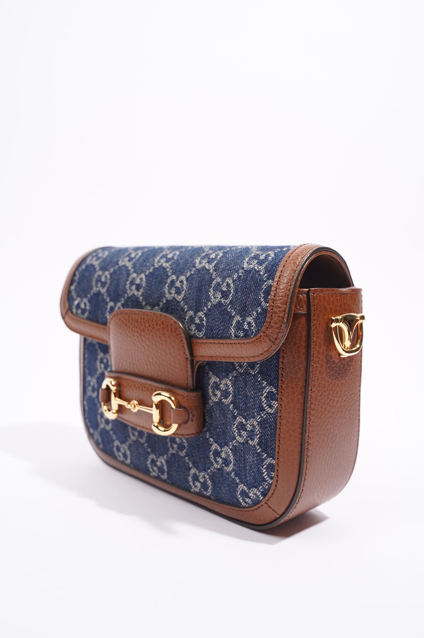 Gucci Womens Horsebit 1955 Mini Bag Demin / Brown