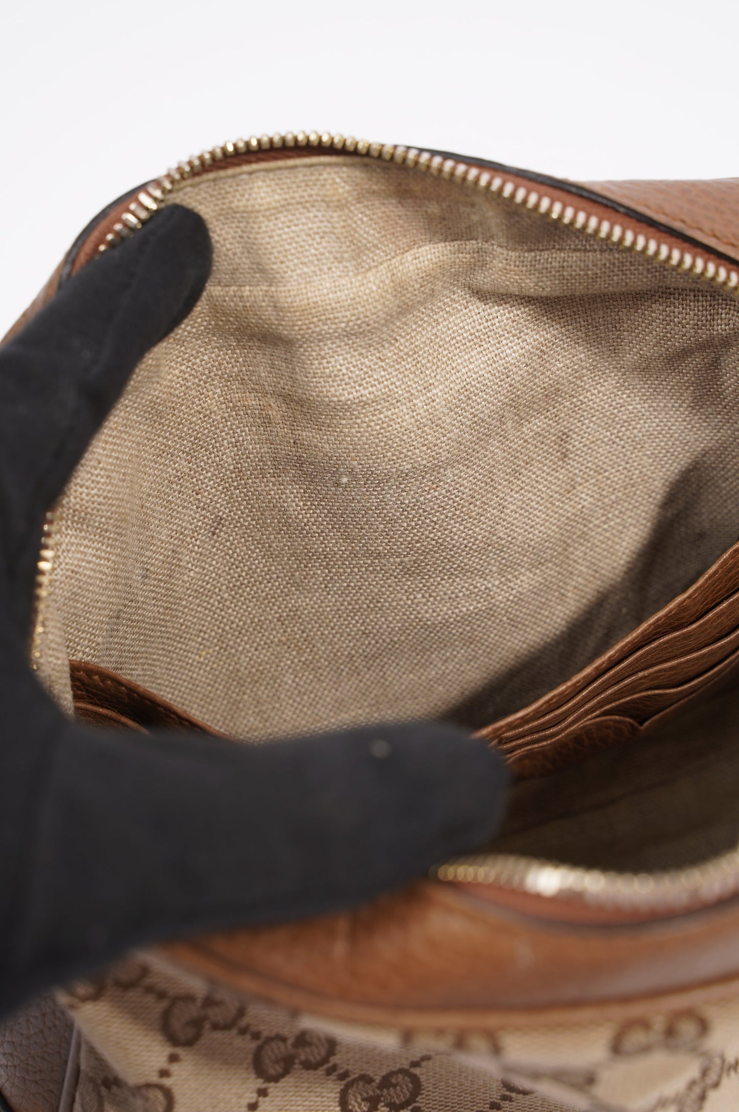 Gucci Womens Bree Messenger Bag Beige / Brown Canvas / Leather