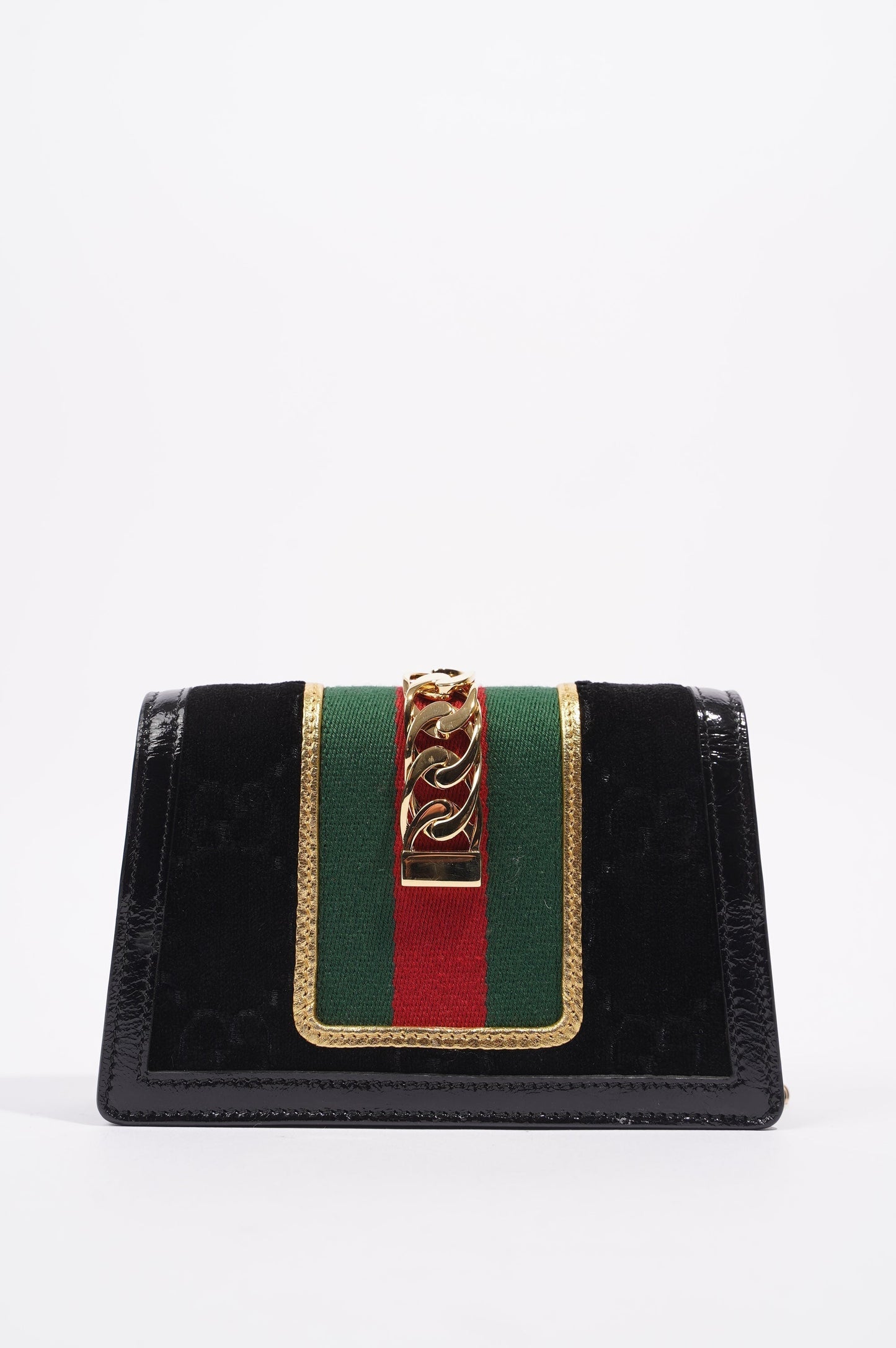 Gucci Womens Sylvie Chain Bag Black Velvet Super Mini