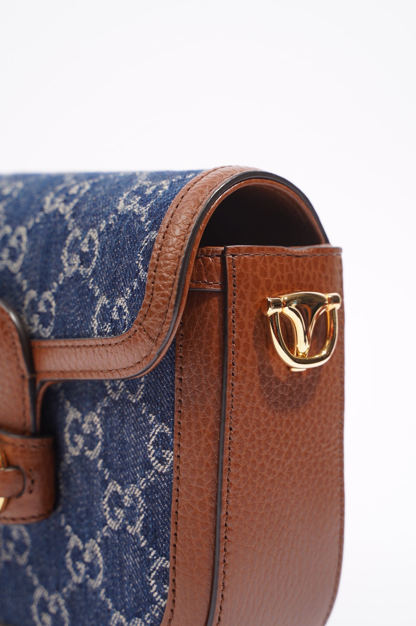 Gucci Womens Horsebit 1955 Mini Bag Demin / Brown