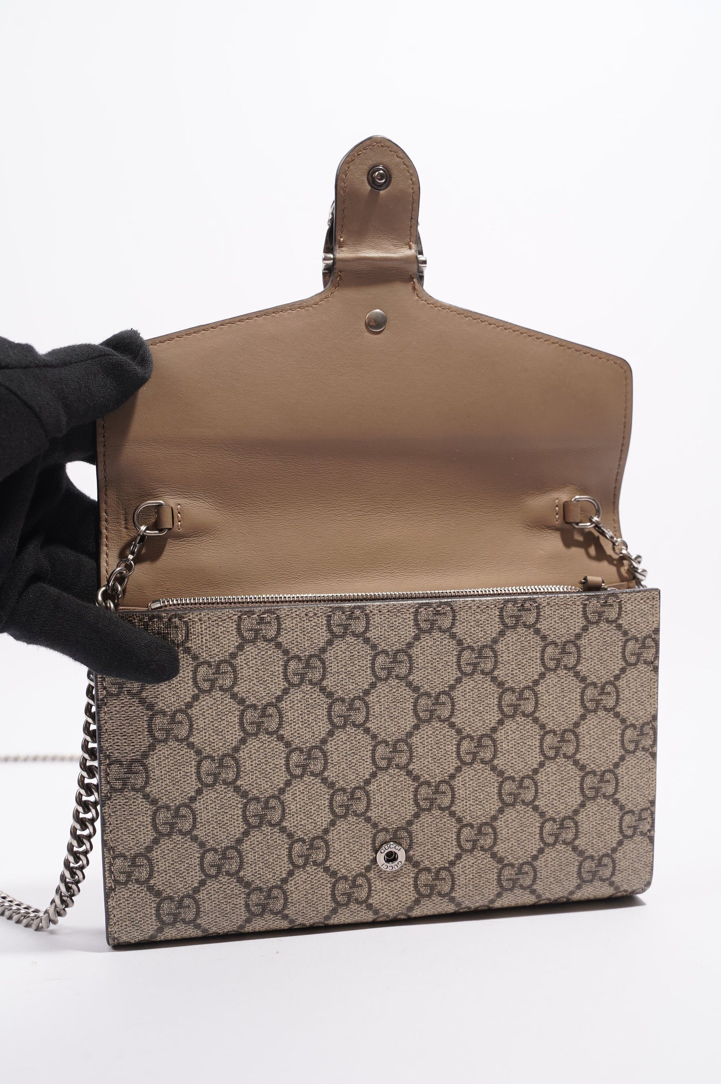 Gucci Womens Dionysus GG Chain Wallet Brown Canvas