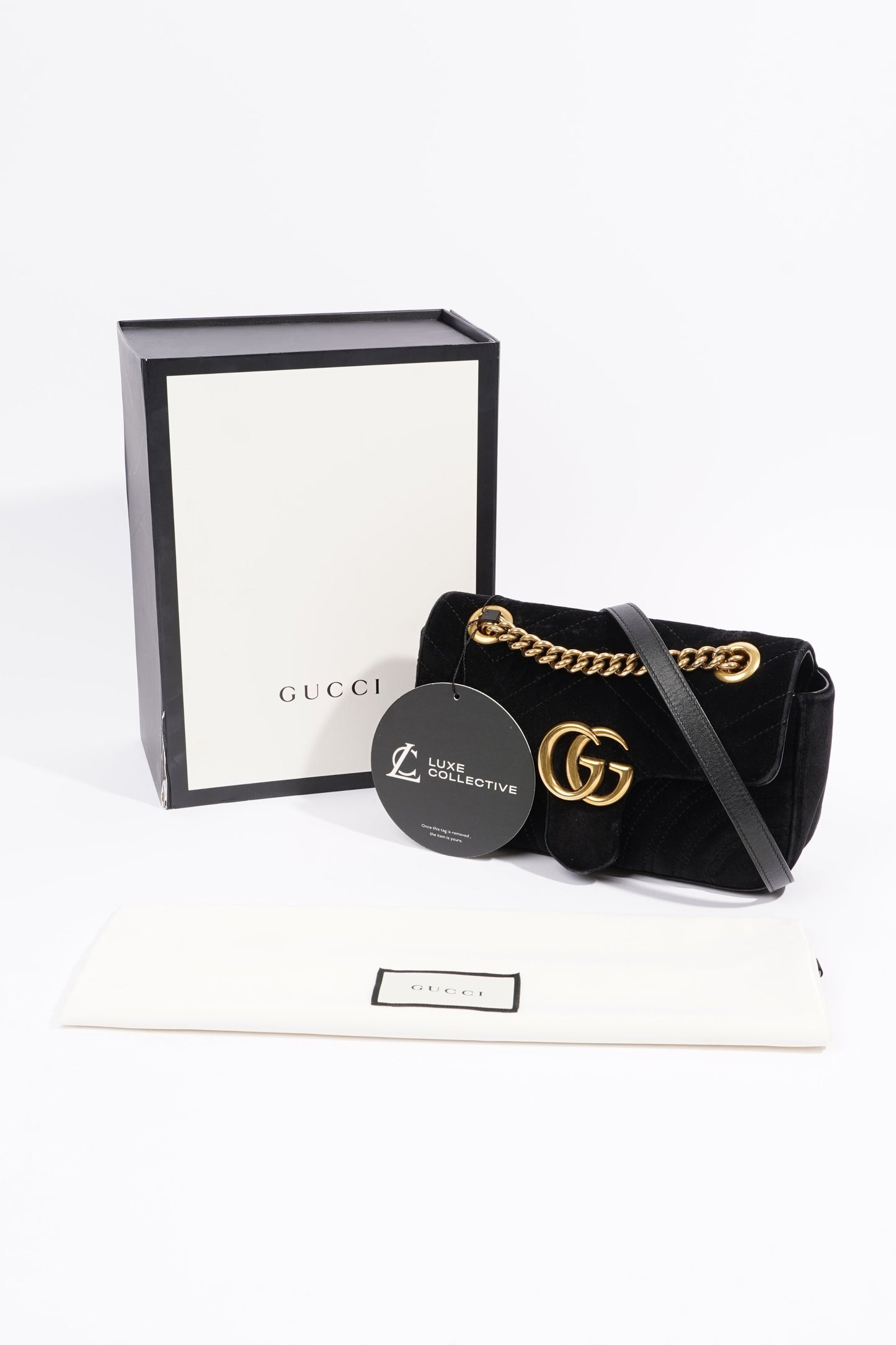 Gucci Womens Marmont Flap Bag Black Velvet Mini