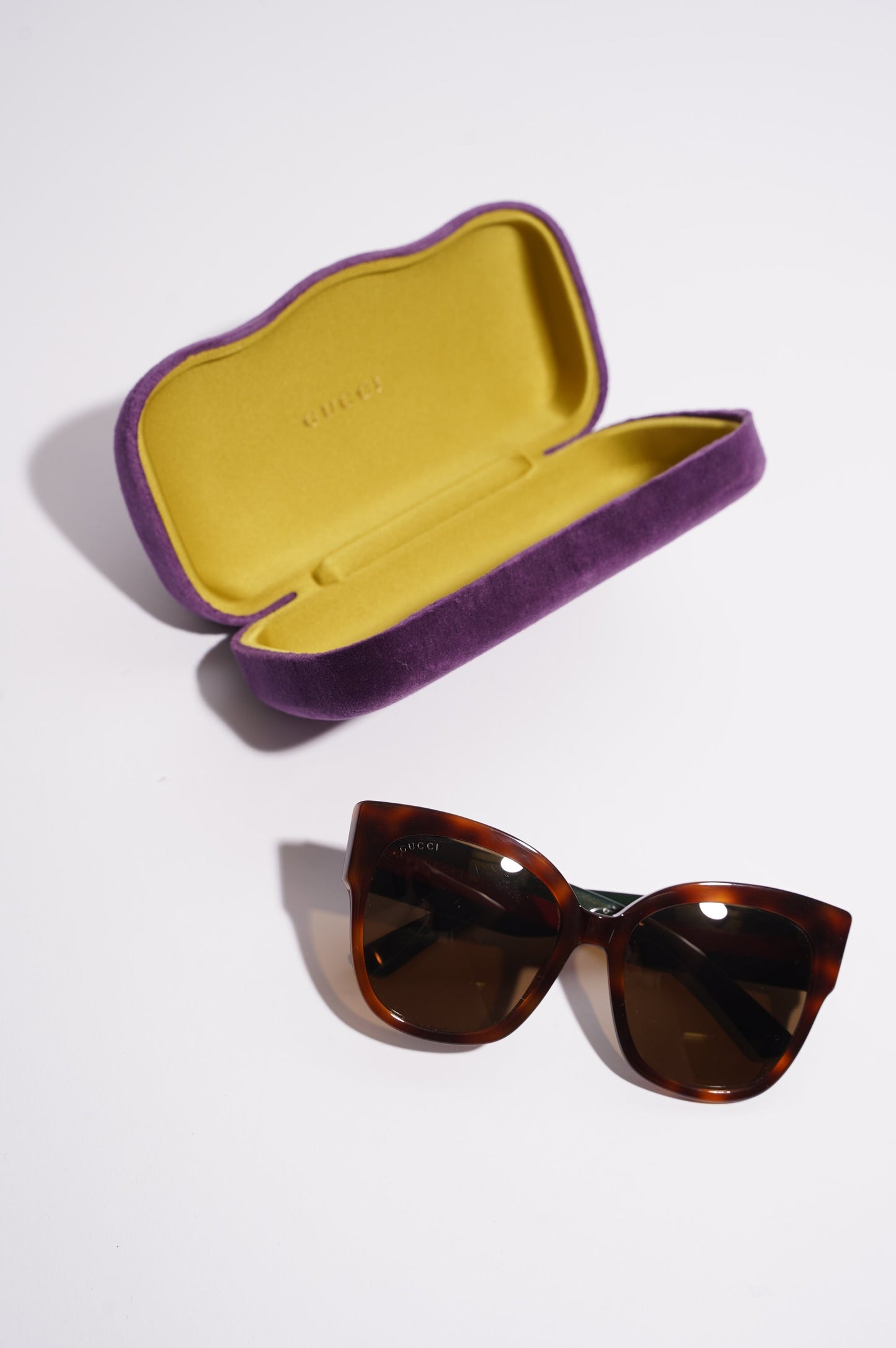 Gucci Womens Star Icon Havana Web Sunglasses Brown / Red / Green 140
