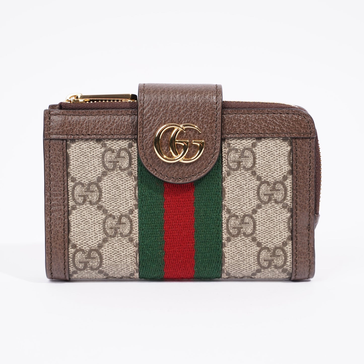 Gucci Ophidia GG-jacquard Web-stripe zipped wallet Monogram / Green / Red Canvas