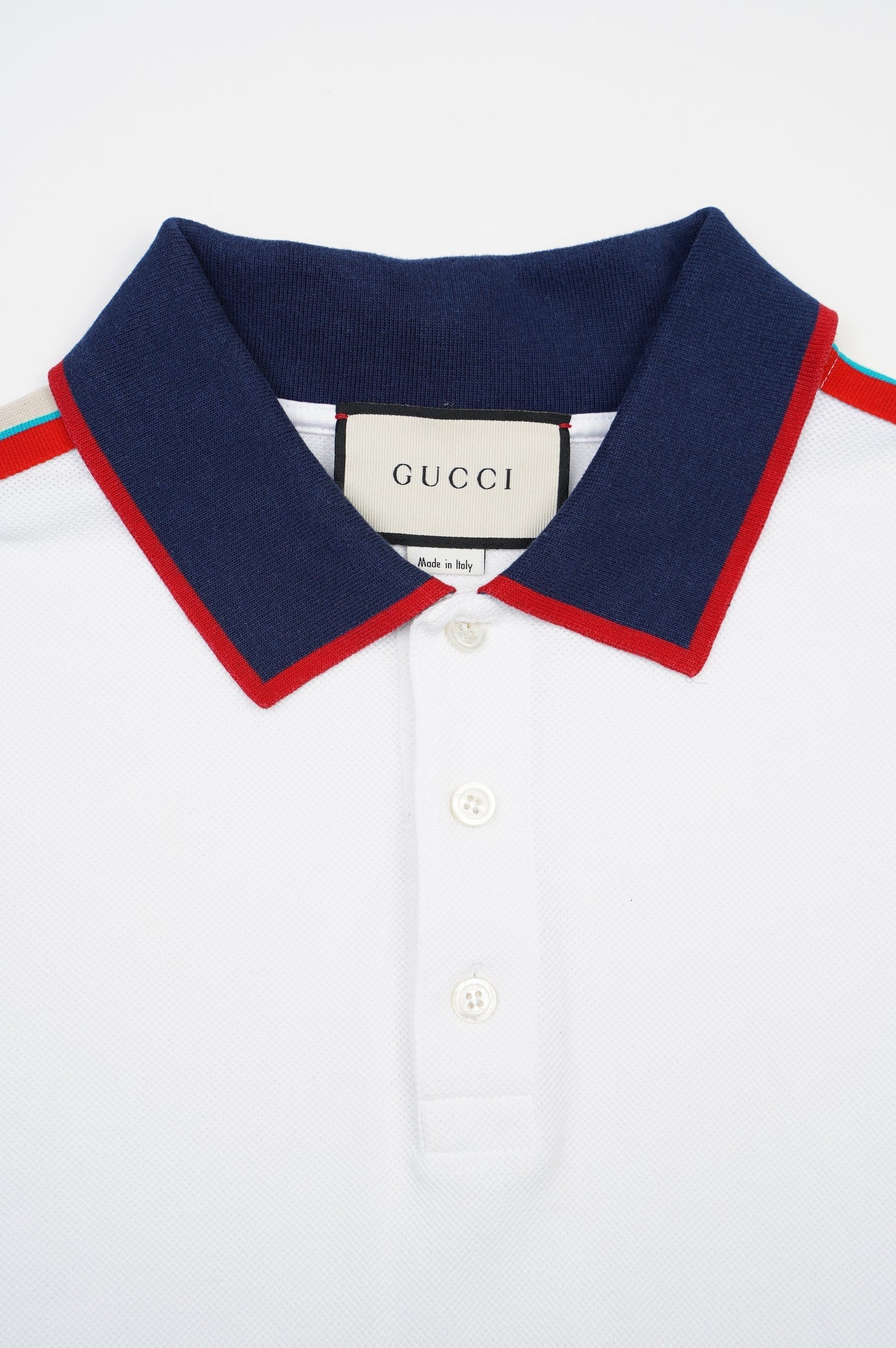 Gucci Mens Logo Polo Shirt White Red Beige UK M