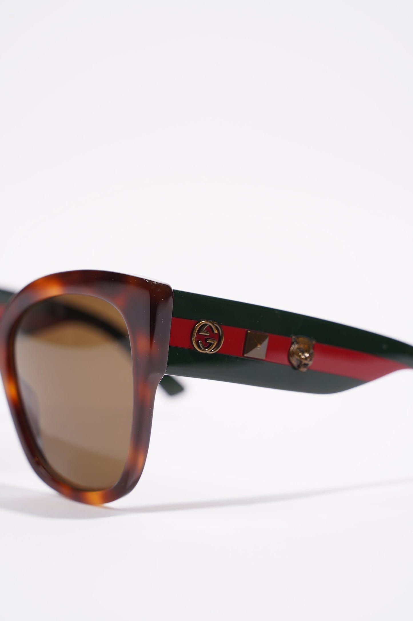 Gucci Womens Star Icon Havana Web Sunglasses Brown / Red / Green 140
