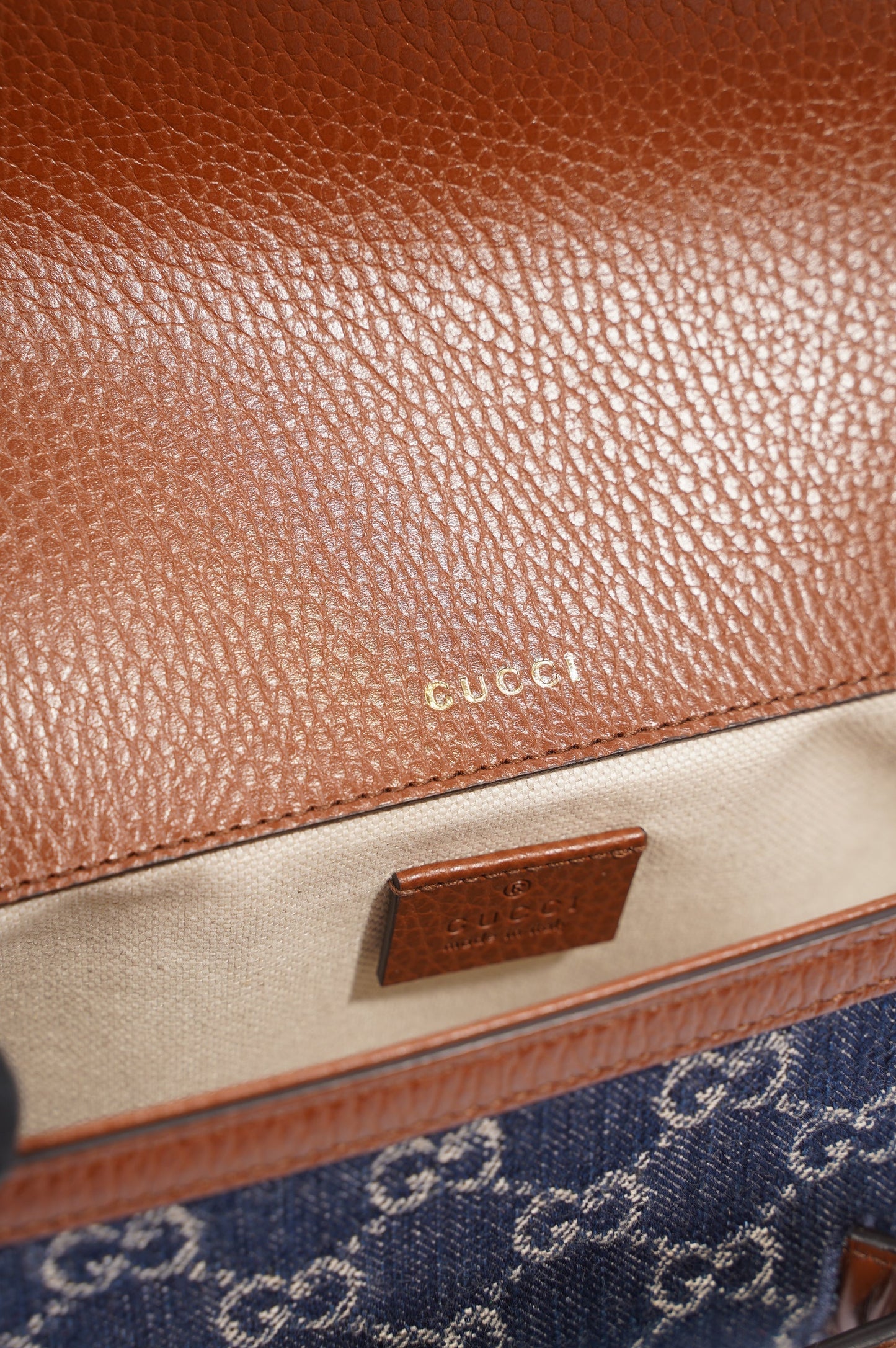 Gucci Womens Horsebit 1955 Mini Bag Demin / Brown