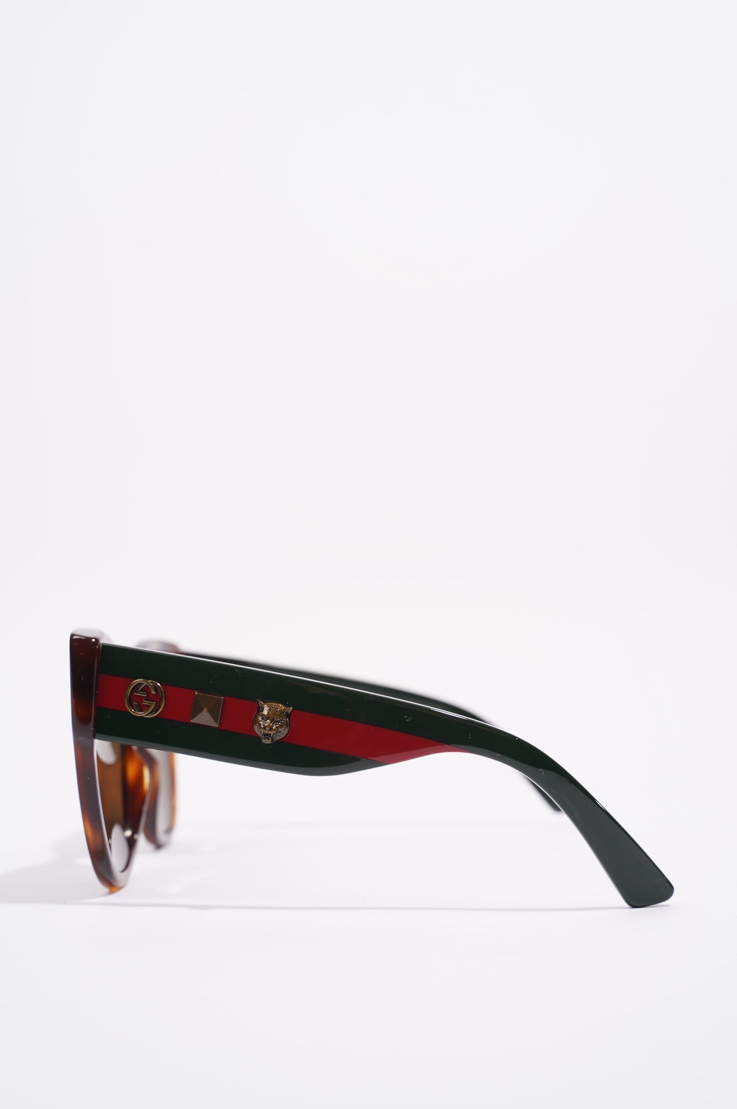 Gucci Womens Star Icon Havana Web Sunglasses Brown / Red / Green 140