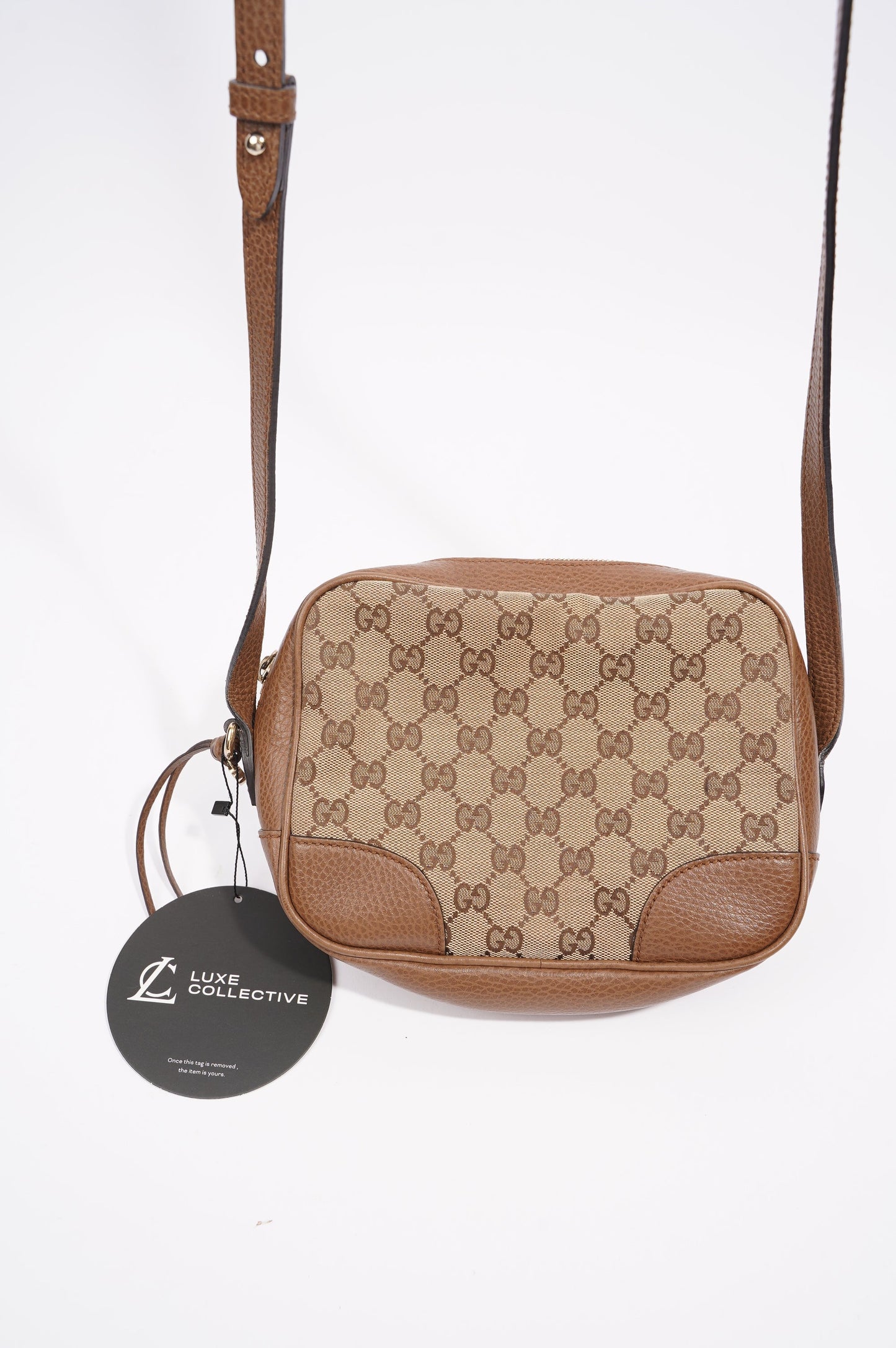 Gucci Womens Bree Messenger Bag Beige / Brown Canvas / Leather
