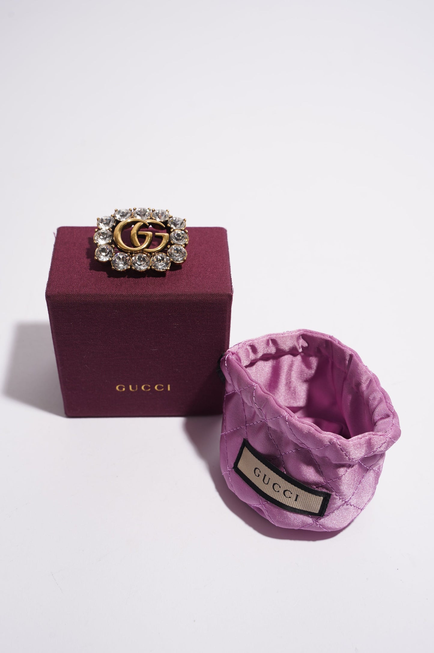 Gucci Womens GG Crystal Embellished Brooch Gold / Crystal