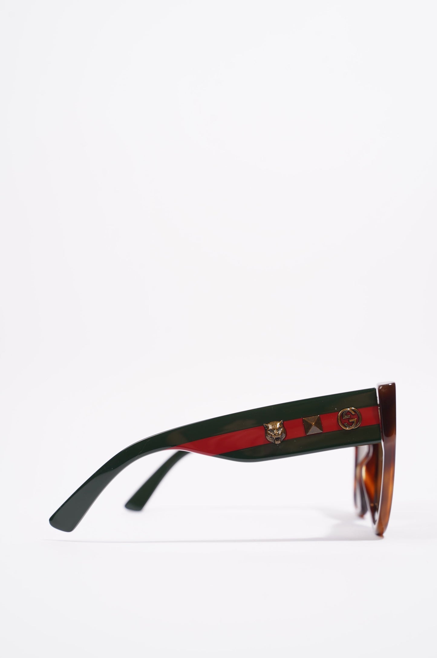 Gucci Womens Star Icon Havana Web Sunglasses Brown / Red / Green 140