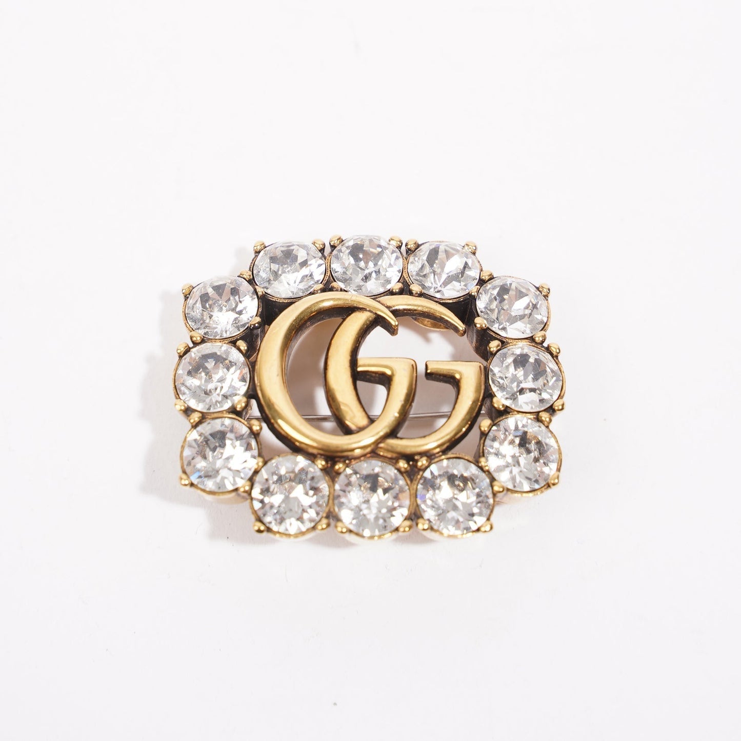 Gucci Womens GG Crystal Embellished Brooch Gold / Crystal