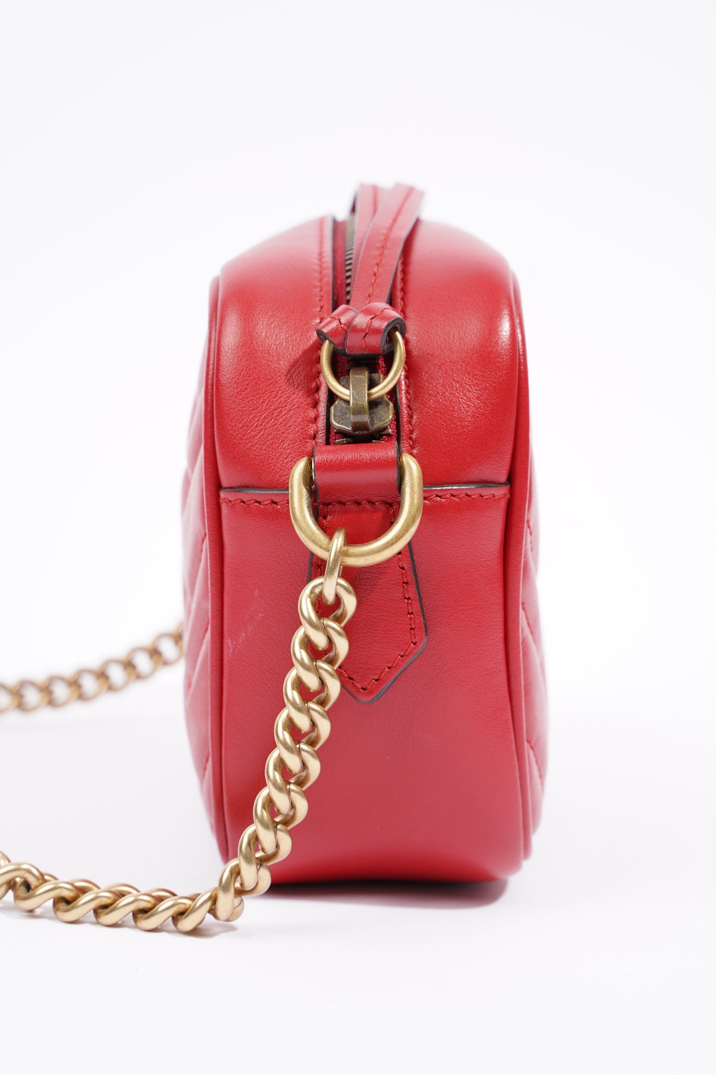 Gucci Womens Marmont Shoulder Zip Bag Red Leather Mini
