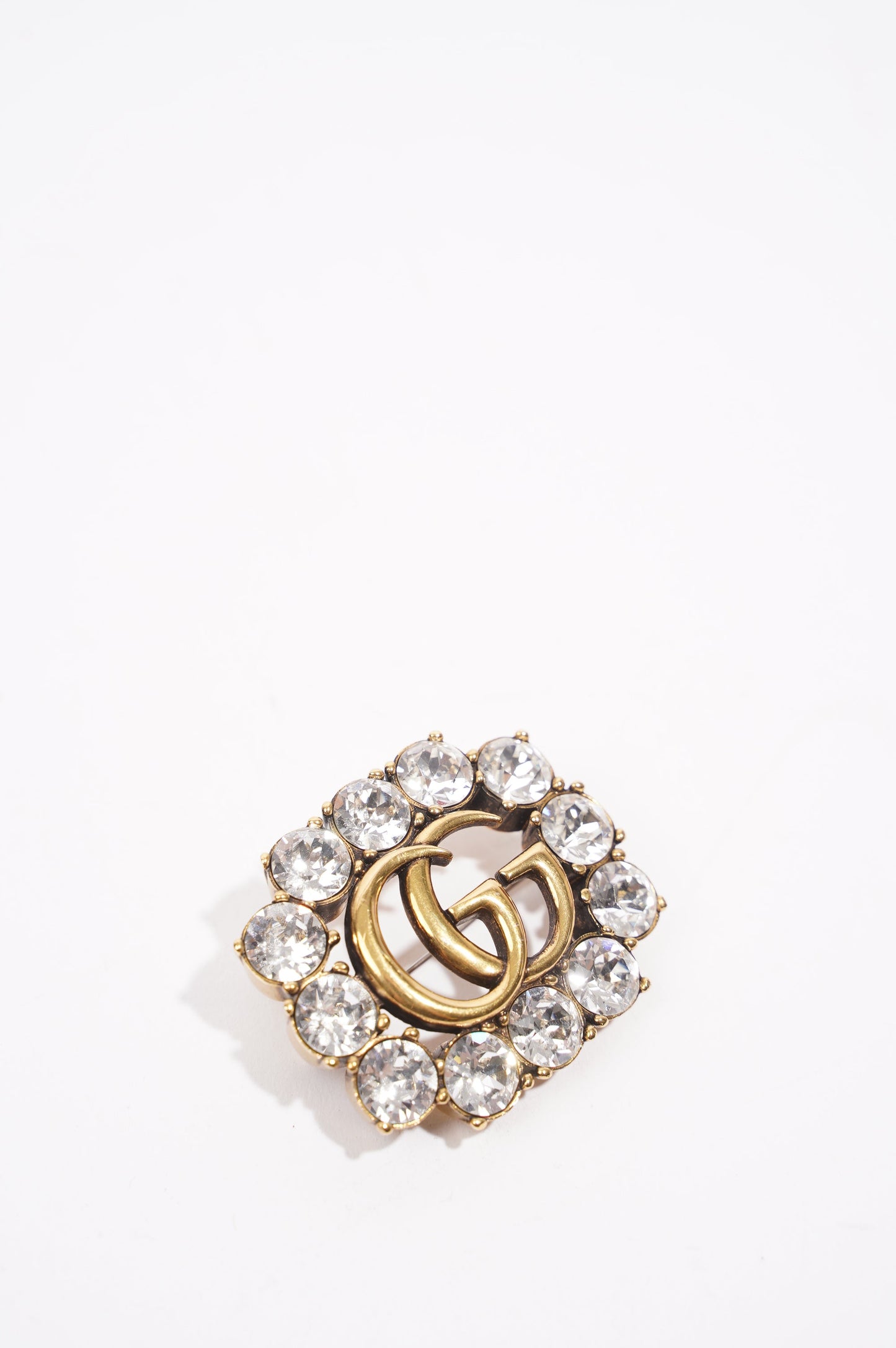 Gucci Womens GG Crystal Embellished Brooch Gold / Crystal