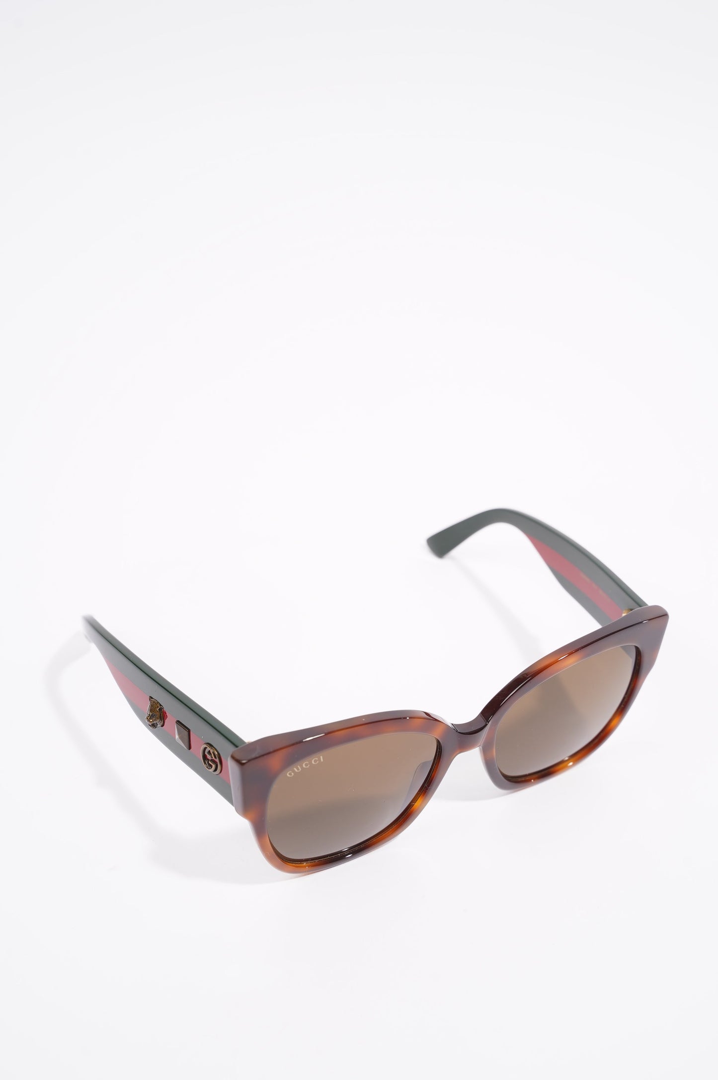 Gucci Womens Star Icon Havana Web Sunglasses Brown / Red / Green 140