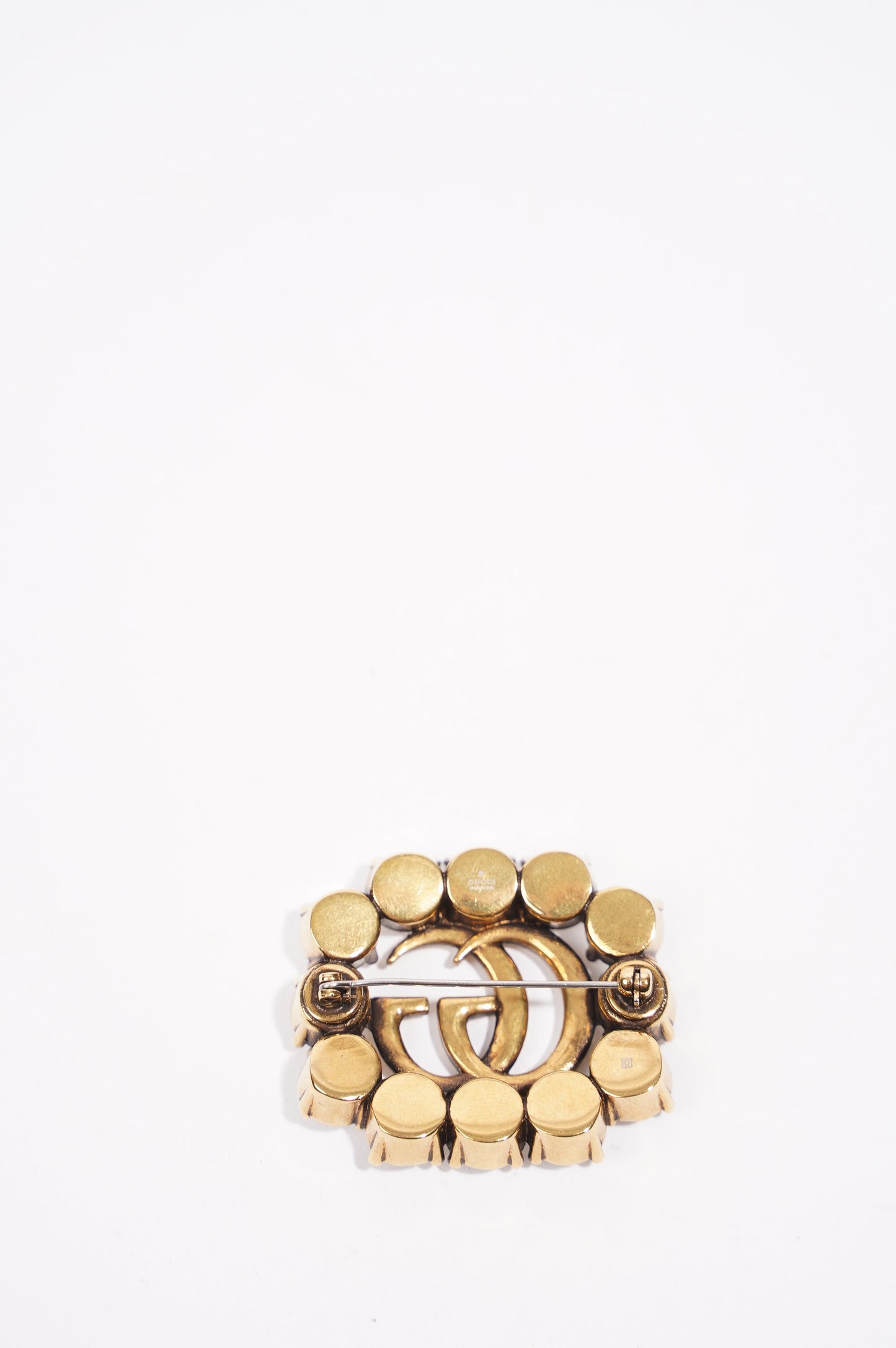 Gucci Womens GG Crystal Embellished Brooch Gold / Crystal