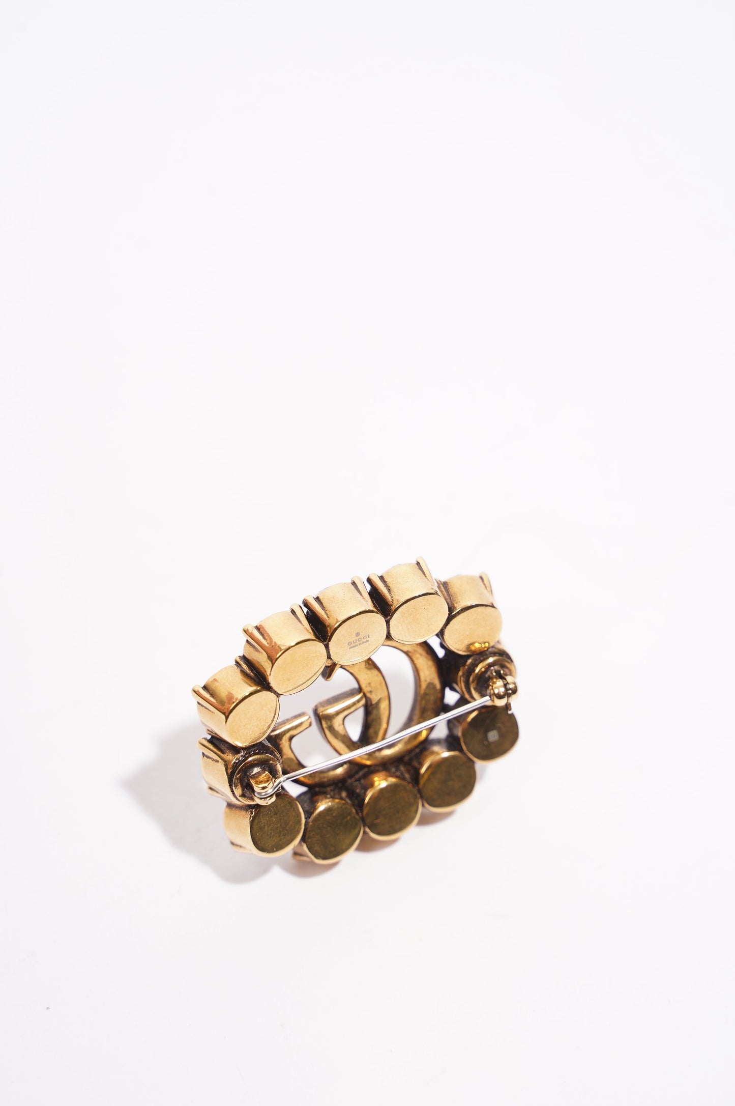 Gucci Womens GG Crystal Embellished Brooch Gold / Crystal