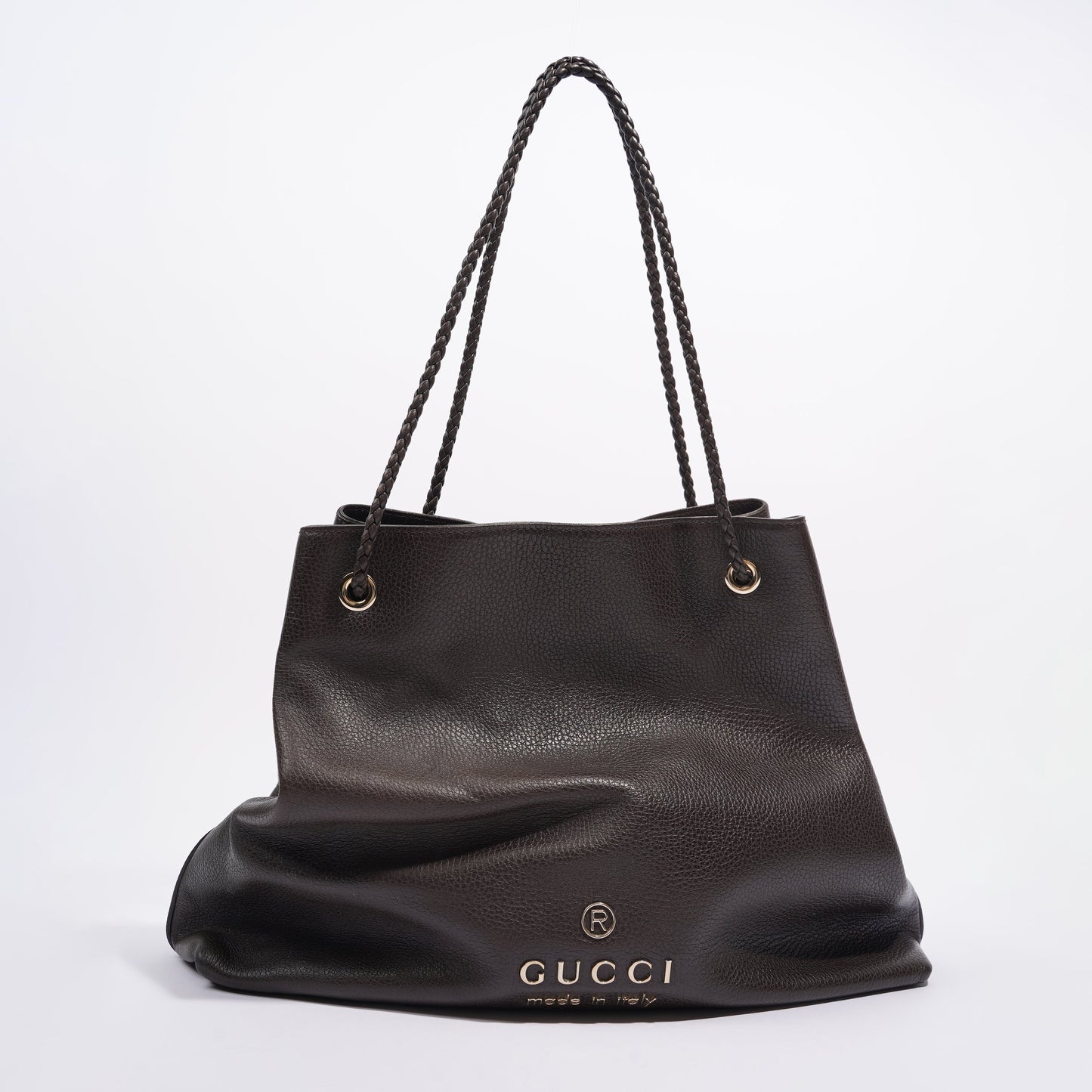 Gucci Womens Braided Handle Tote Brown Large
