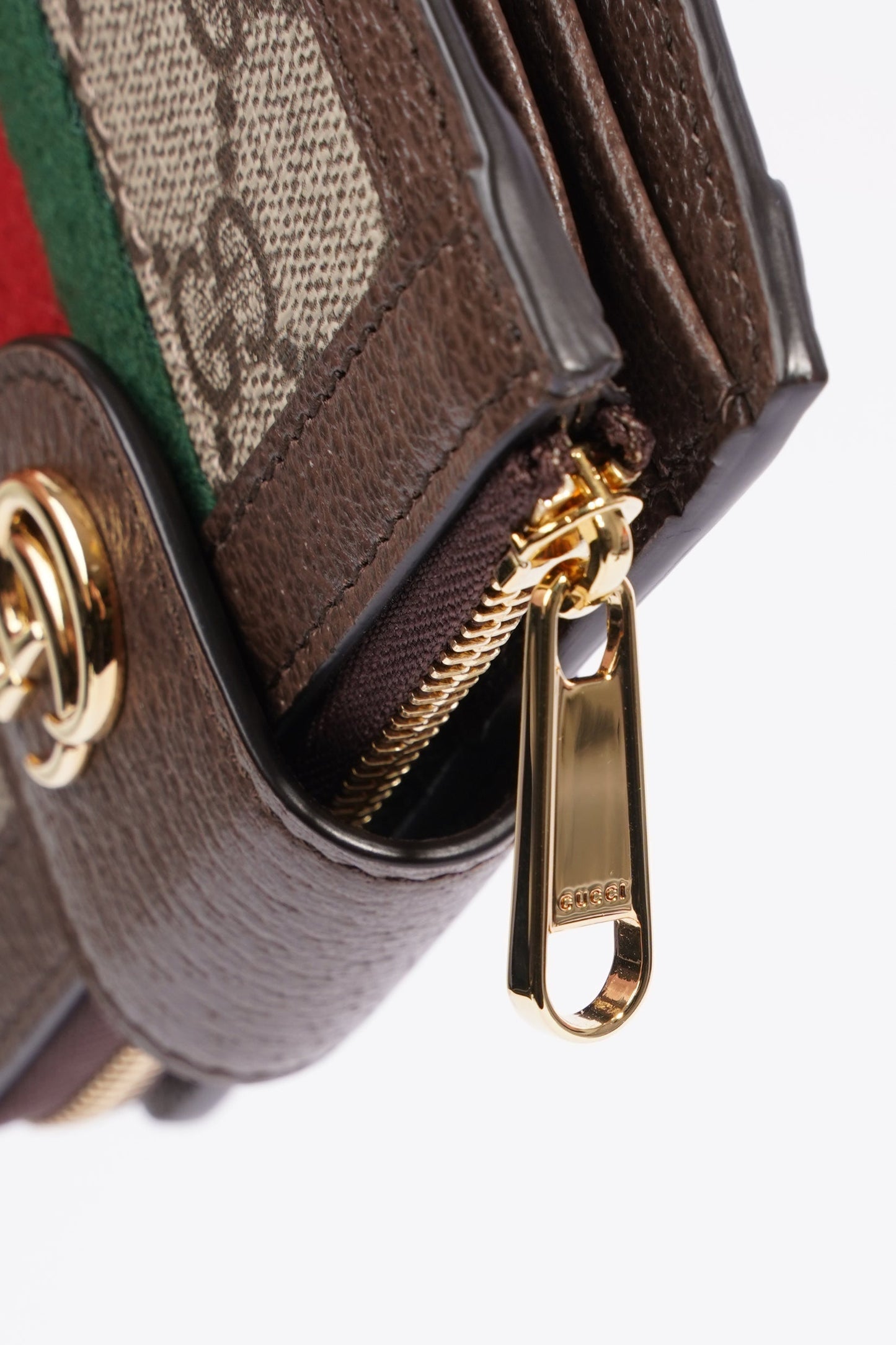 Gucci Ophidia GG-jacquard Web-stripe zipped wallet Monogram / Green / Red Canvas