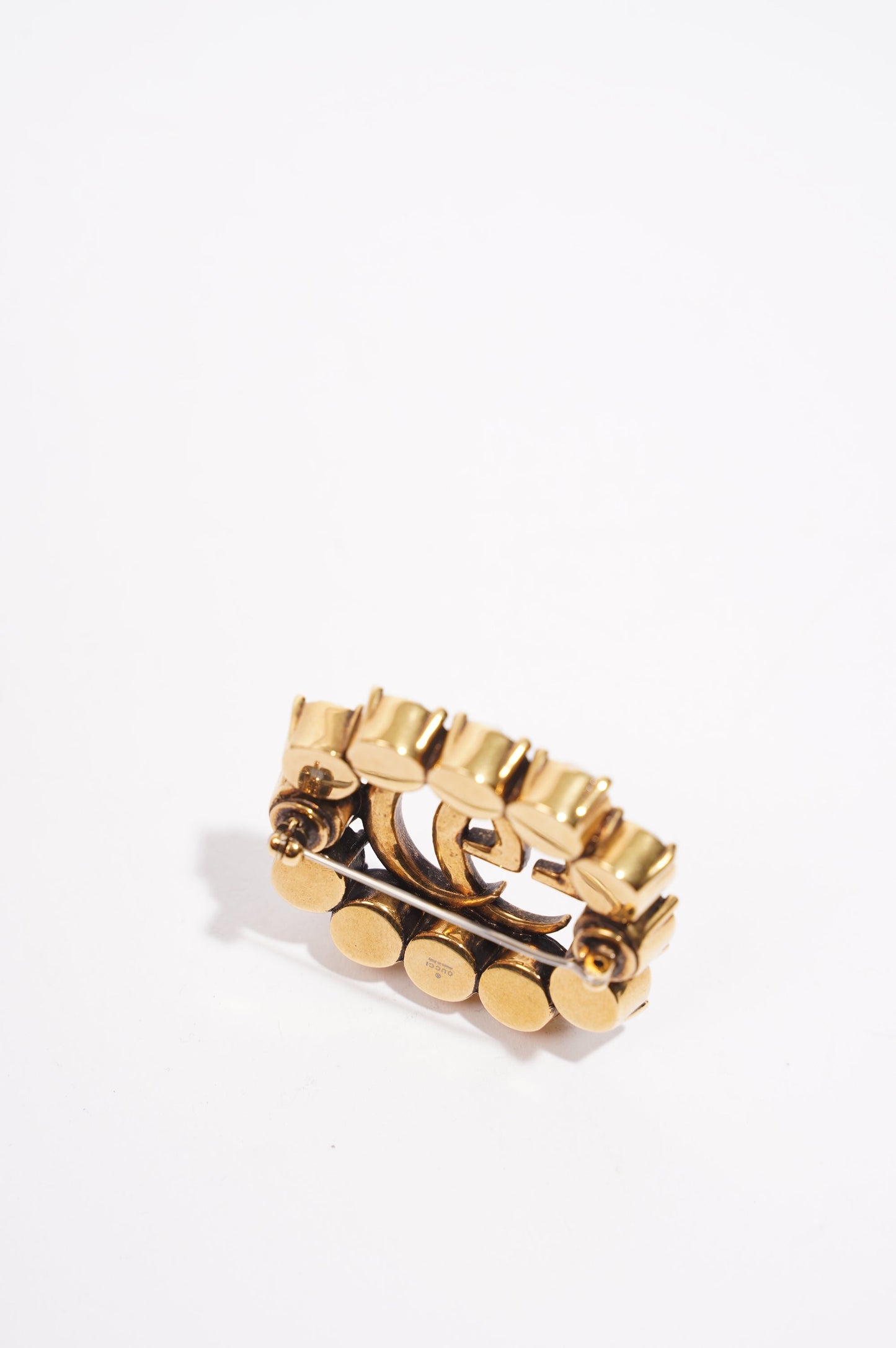 Gucci Womens GG Crystal Embellished Brooch Gold / Crystal