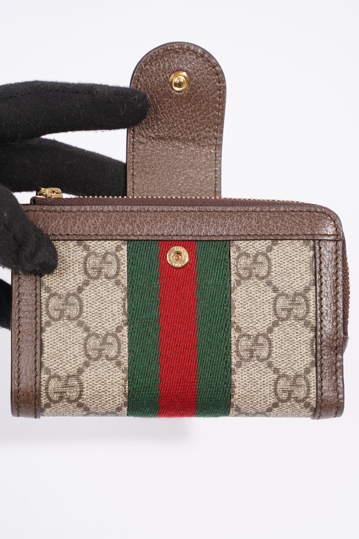 Gucci Ophidia GG-jacquard Web-stripe zipped wallet Monogram / Green / Red Canvas