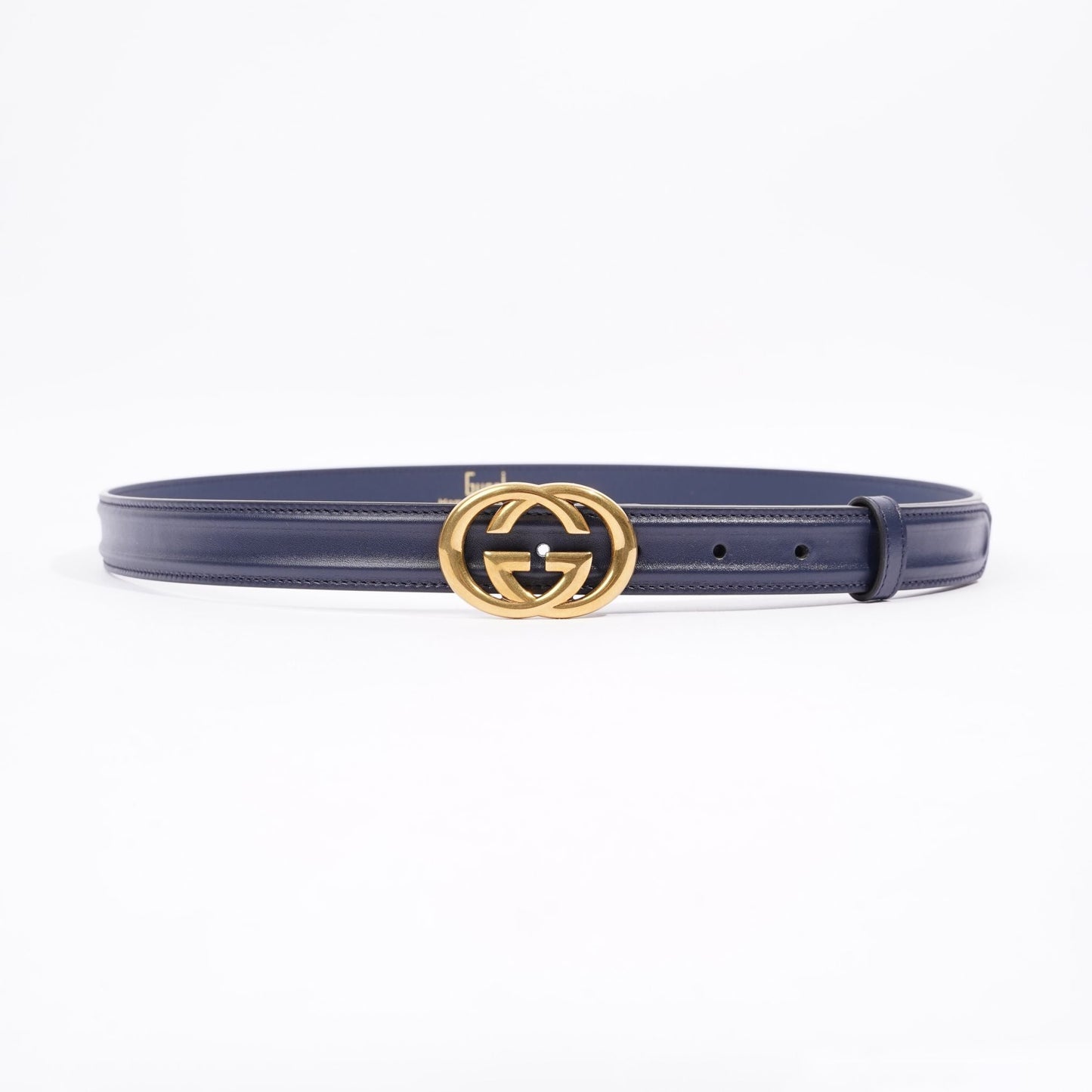 Gucci Womens Interlocking Belt Navy Leather 100