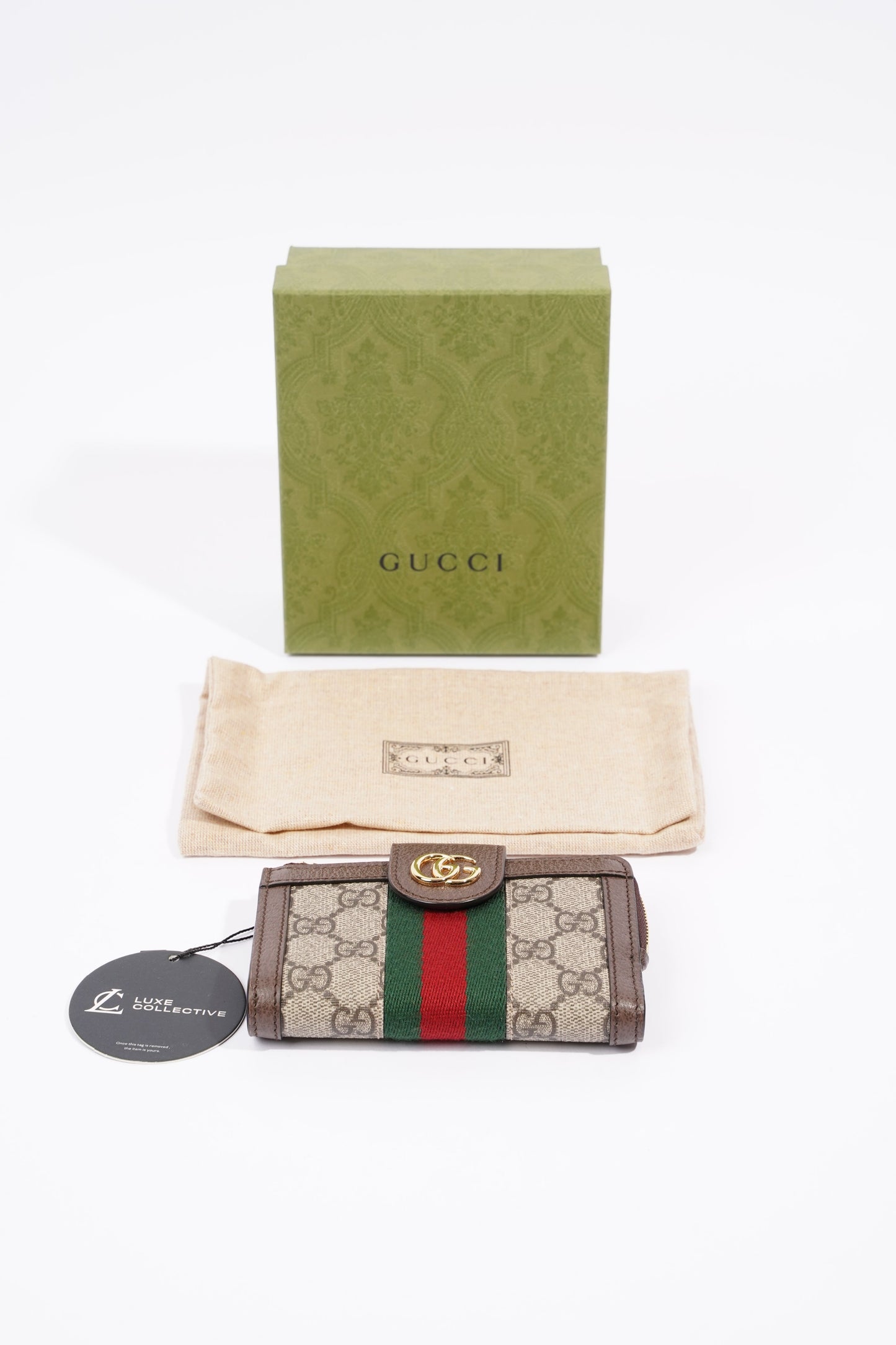 Gucci Ophidia GG-jacquard Web-stripe zipped wallet Monogram / Green / Red Canvas