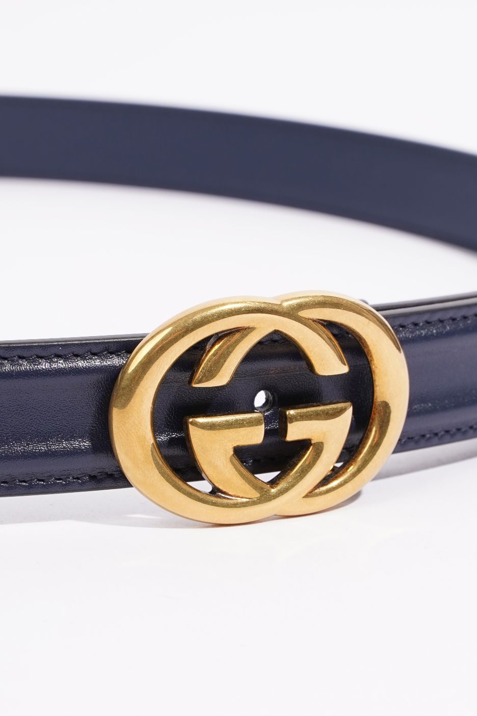 Gucci Womens Interlocking Belt Navy Leather 100