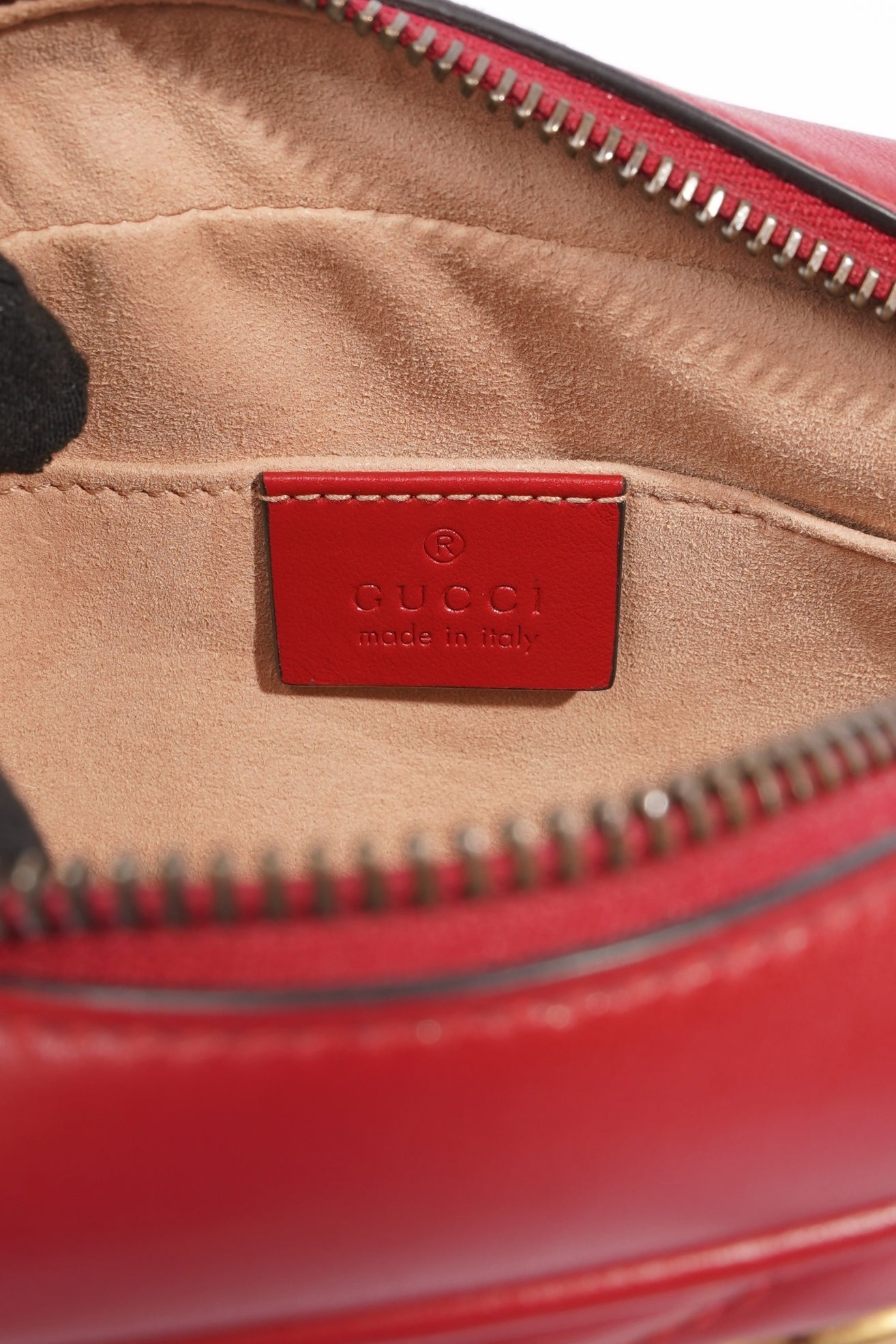 Gucci Womens Marmont Shoulder Zip Bag Red Leather Mini