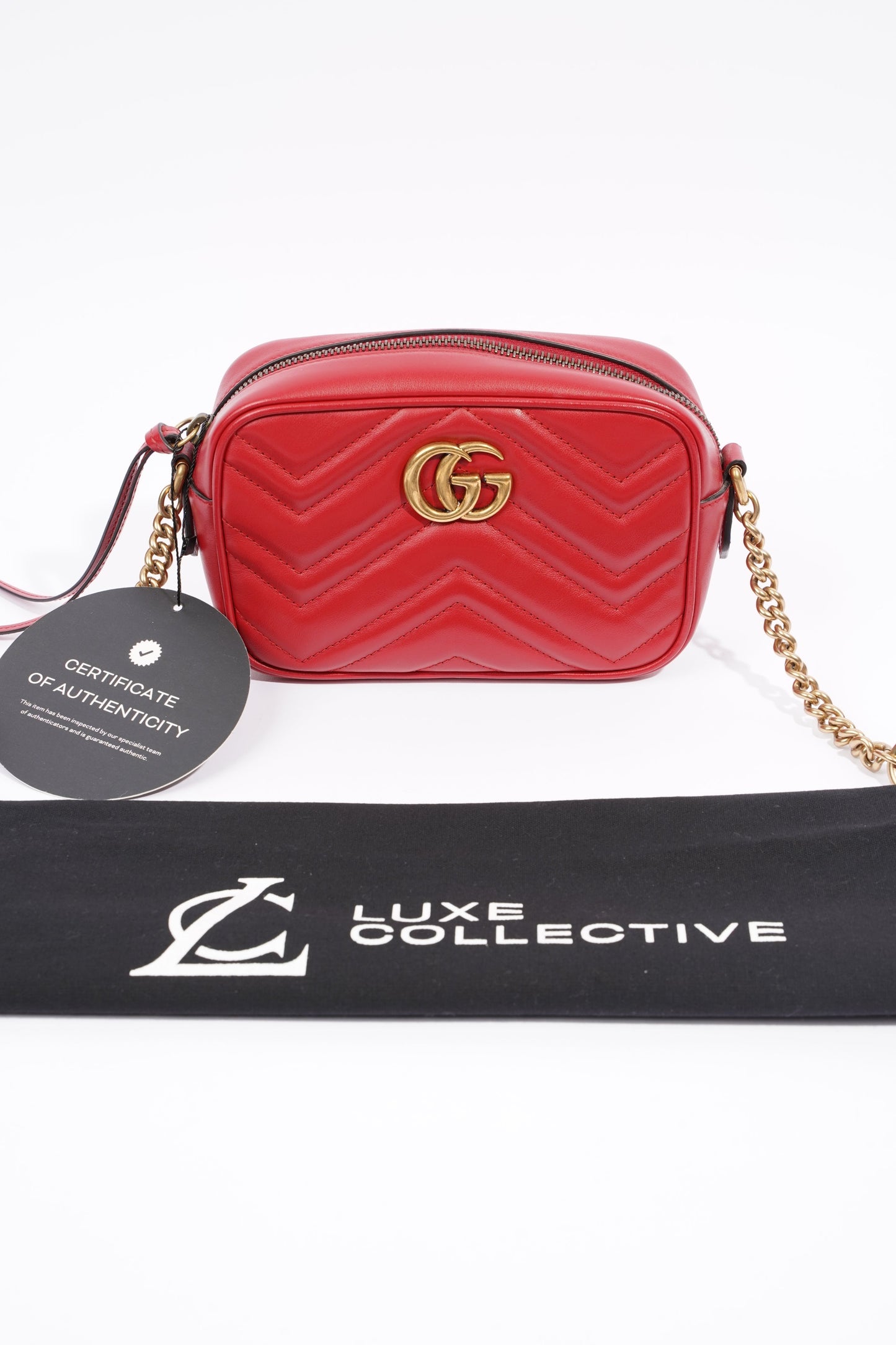 Gucci Womens Marmont Shoulder Zip Bag Red Leather Mini